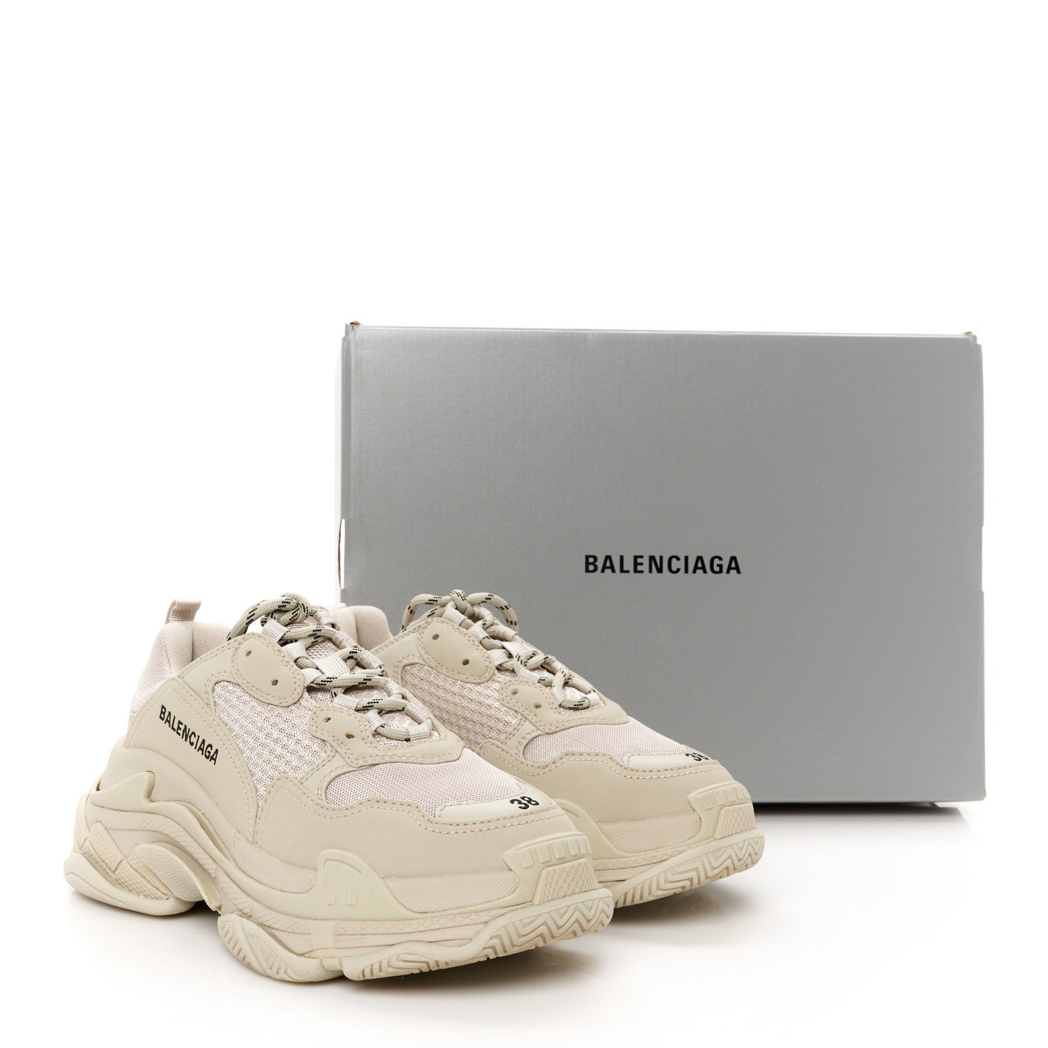 Balenciaga Fabric Mesh Womens Triple S Sneakers 38 Beige 10 of 10