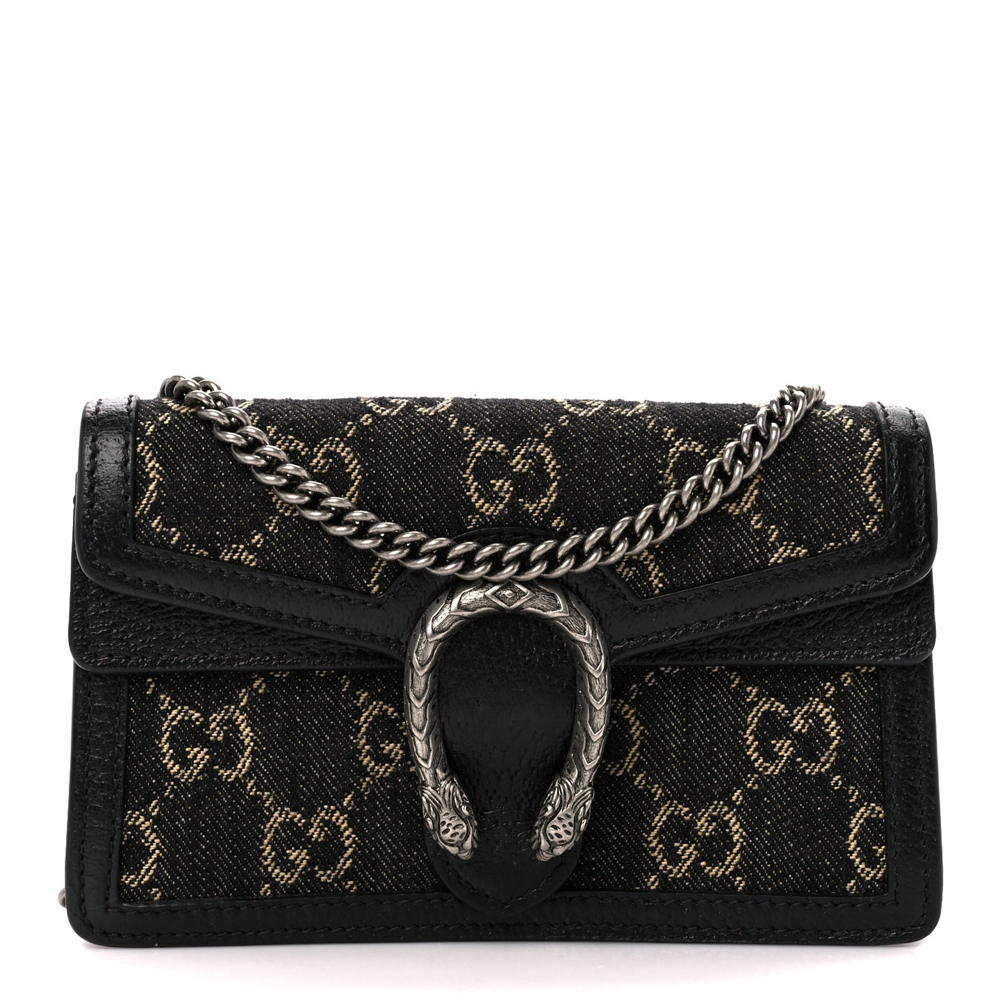 Jacquard Black Denim GG Monogram Super Mini Dionysus Shoulder Bag Black Ivory