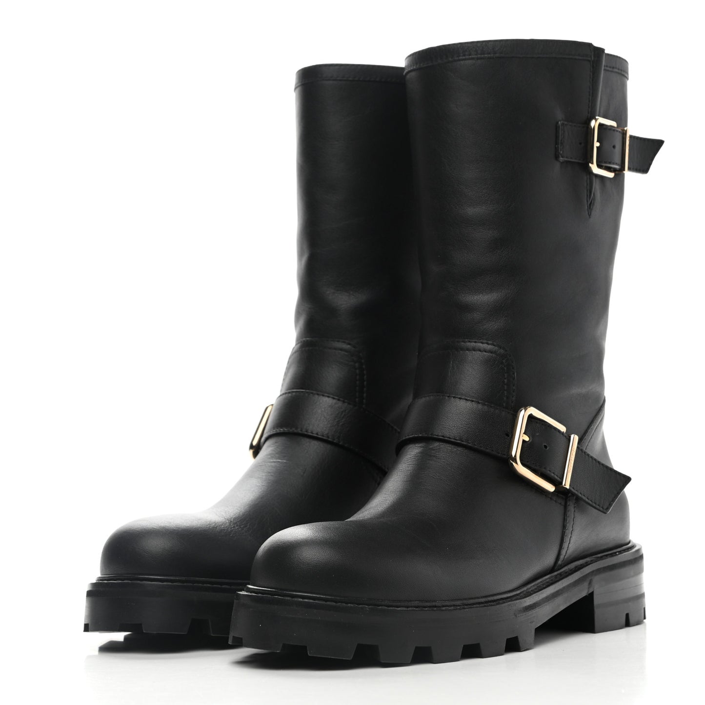 Rugged Leather Biker Boots 38.5 Black