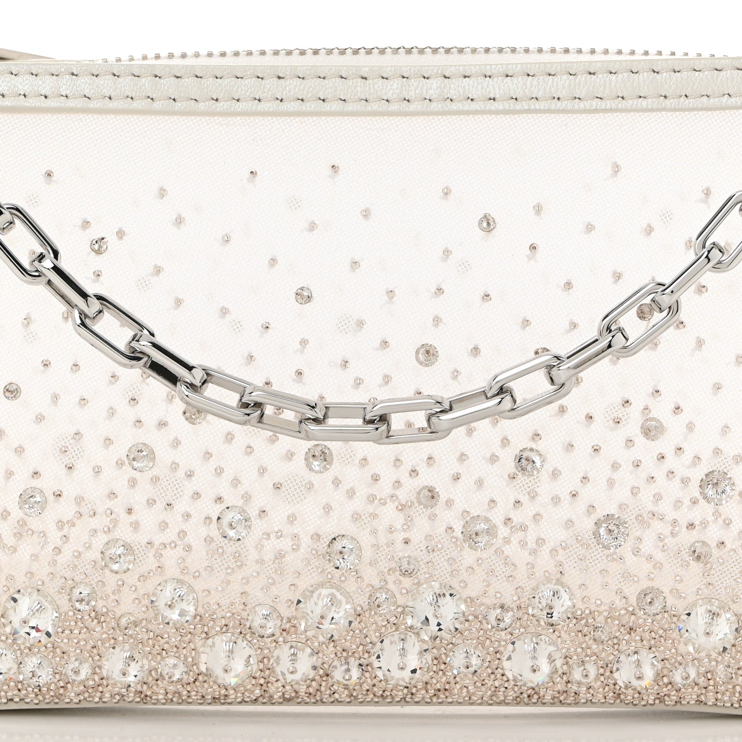 Christian Louboutin Mesh Fabric Crystal Embellished Mini Loubila Chain Clutch Bianco Silver 8 of 10