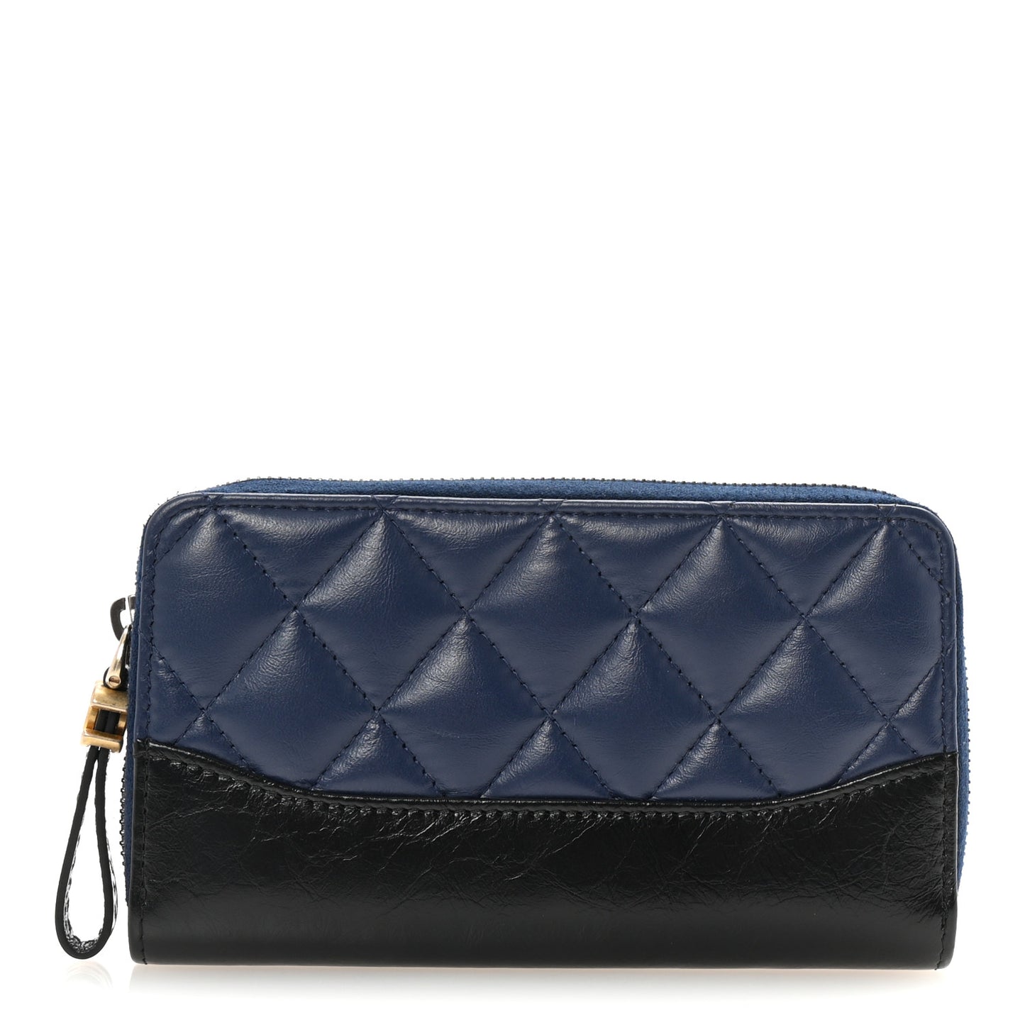 Aged Calfskin Quilted Small Gabrielle Zip Around Wallet Blue Black
