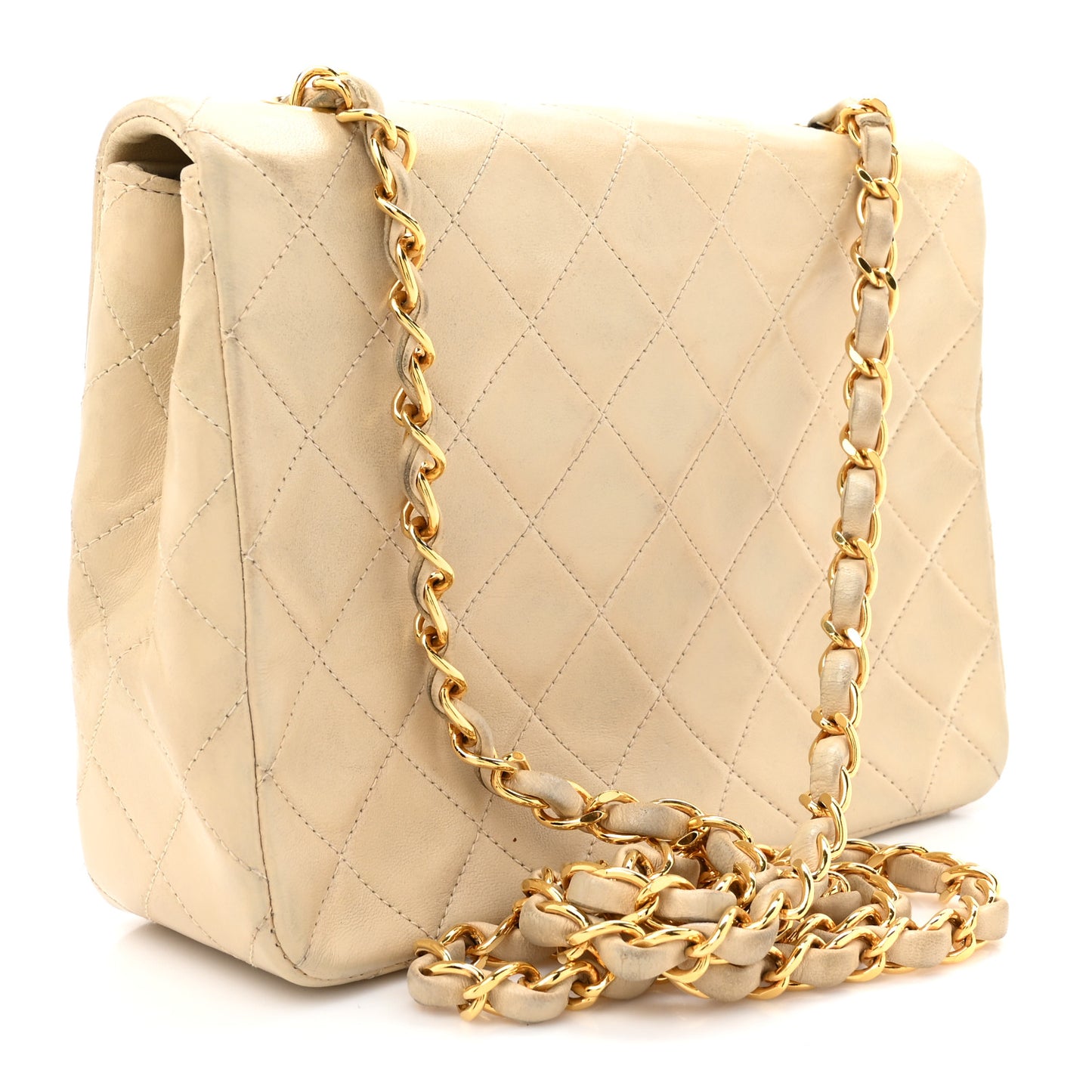 Lambskin Quilted Small Single Flap Beige