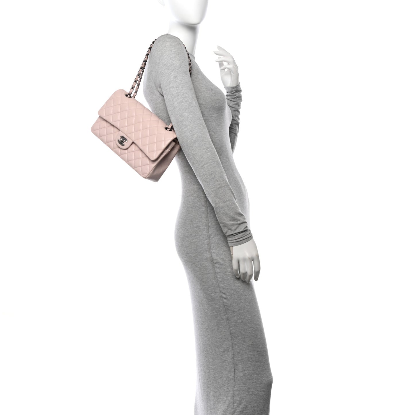 Caviar Quilted Medium Double Flap Light Pink