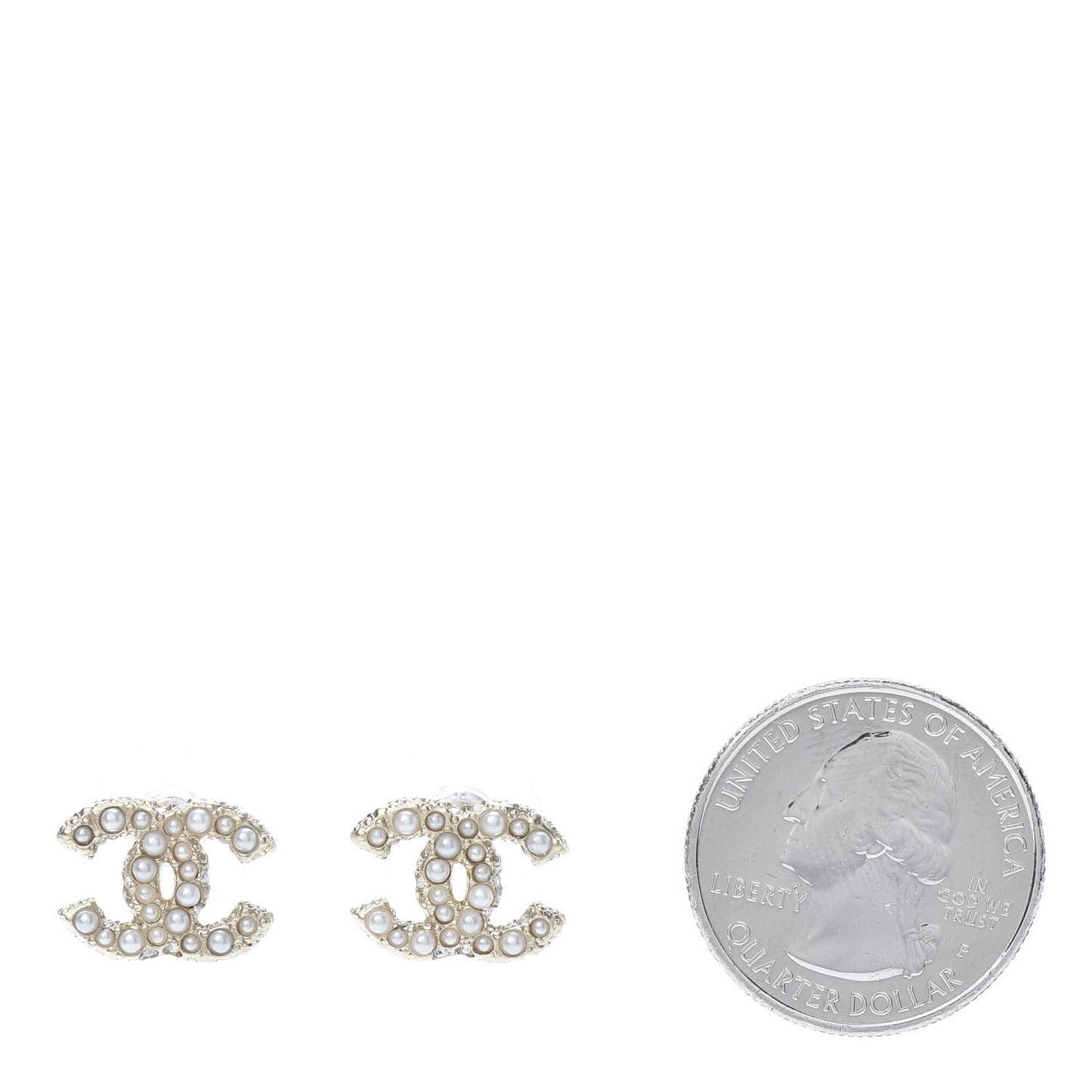 Pearl Crystal CC Stud Earrings Gold