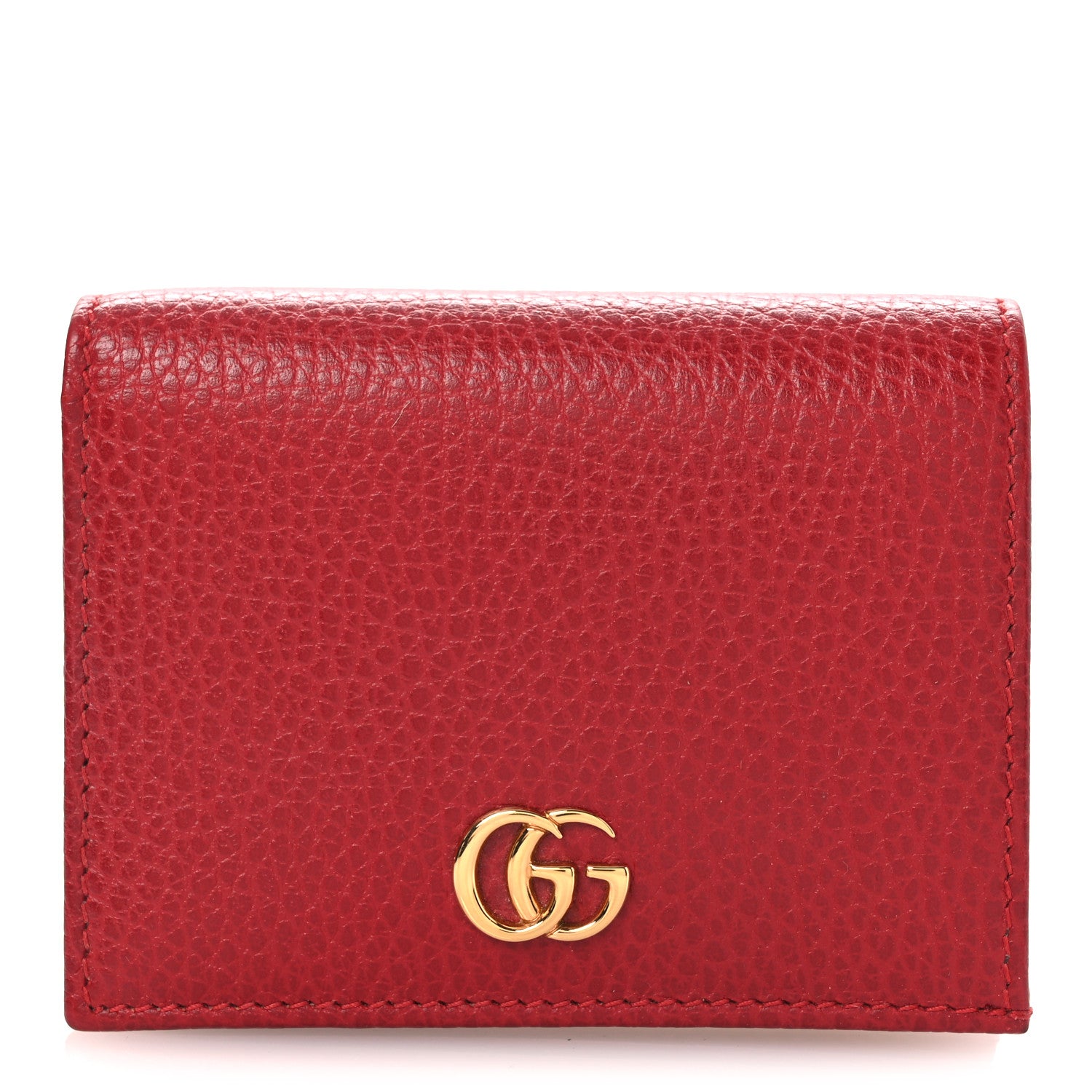 Gucci Pebbled Calfskin GG Marmont Card Case Hibiscus Red 1791986