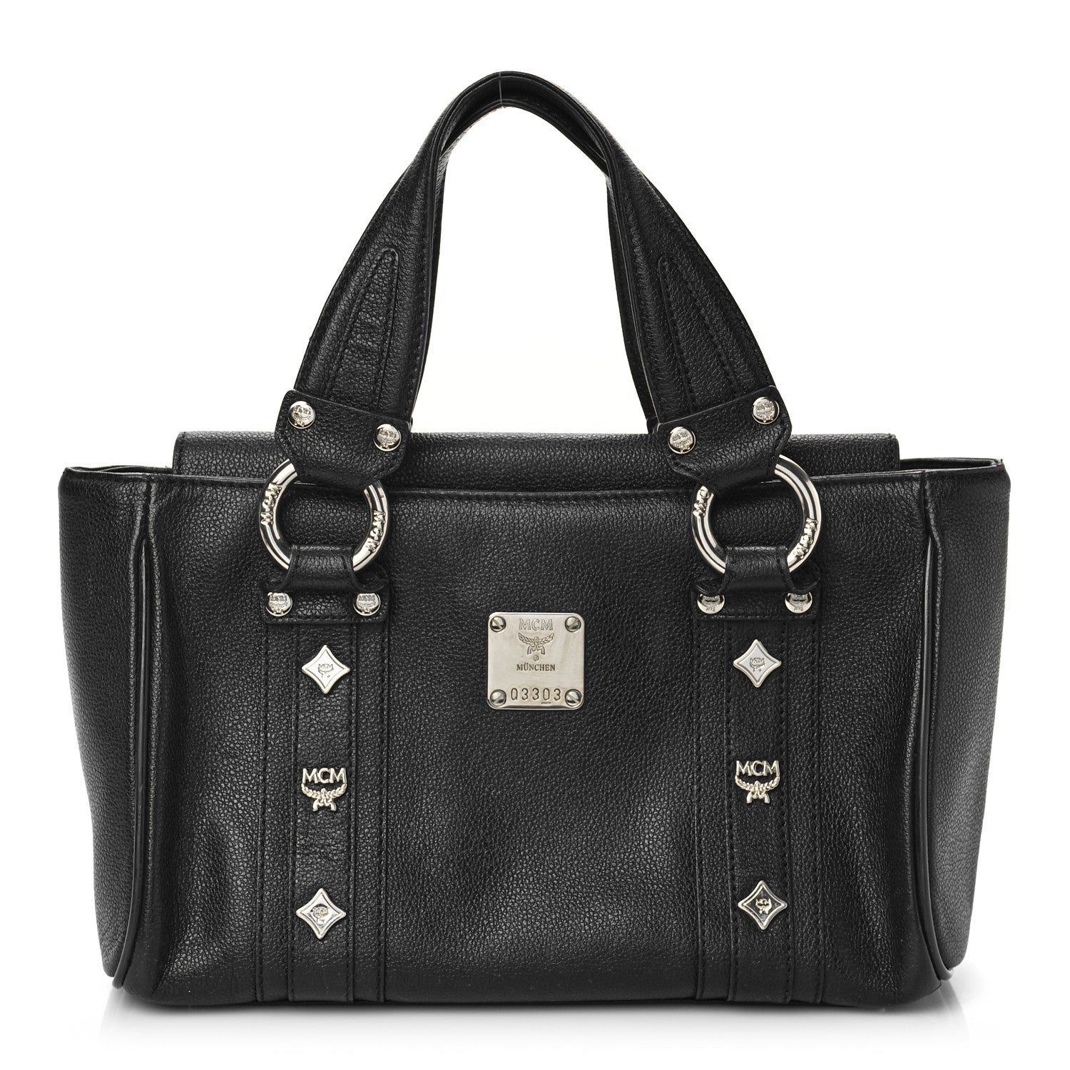 MCM Grained Calfskin Studded Boston Bag Black 2 of 12
