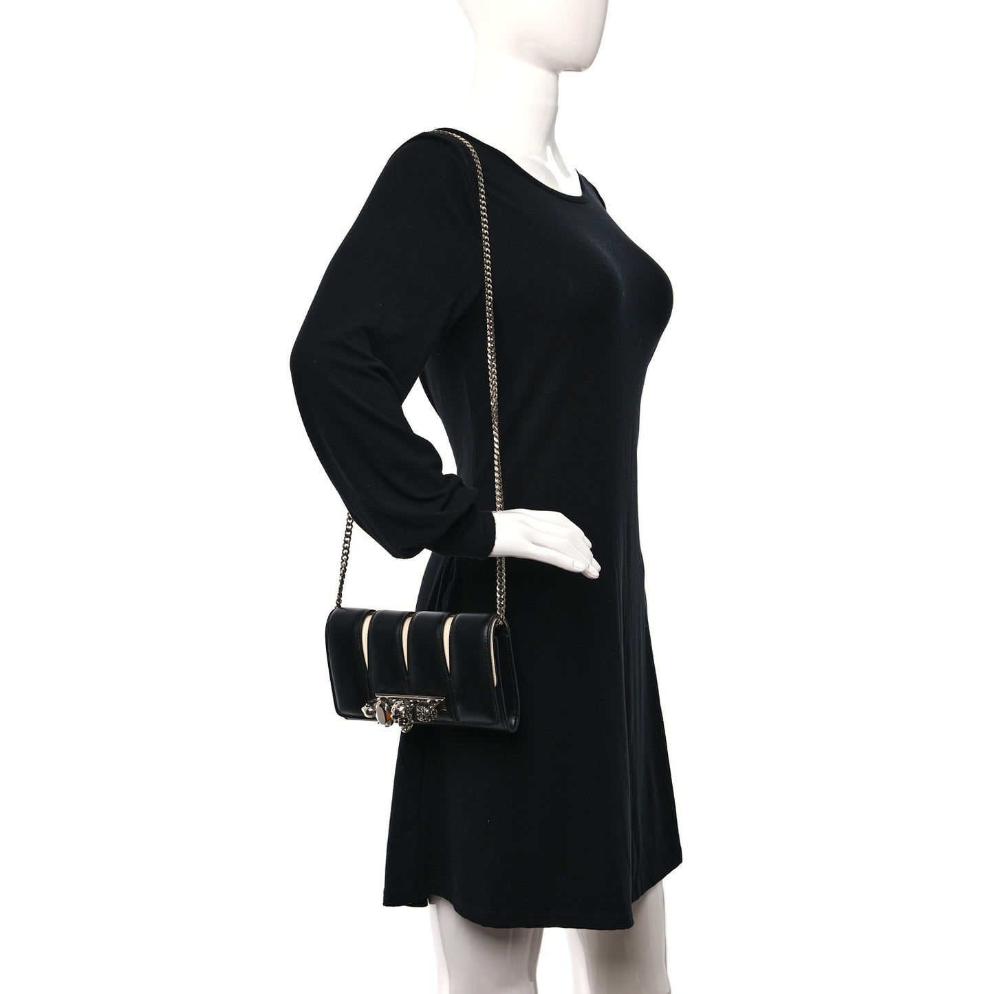 Calfskin Small Slash Bag Black White