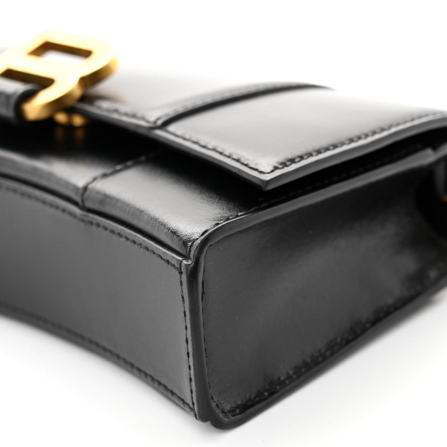 Shiny Box Calfskin Hourglass Chain Bag Black