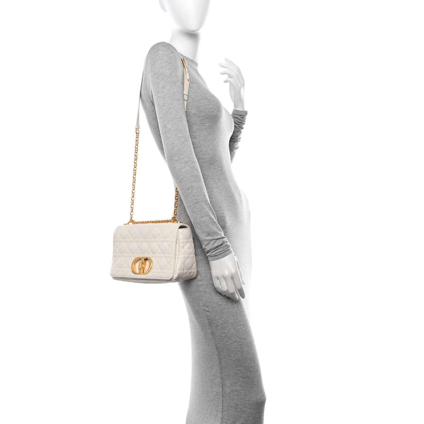 Supple Calfskin Cannage Medium Caro Bag Ivory