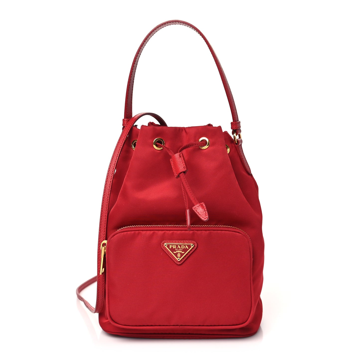 Nylon Vela Saffiano Mini Bucket Crossbody Bag Fuoco