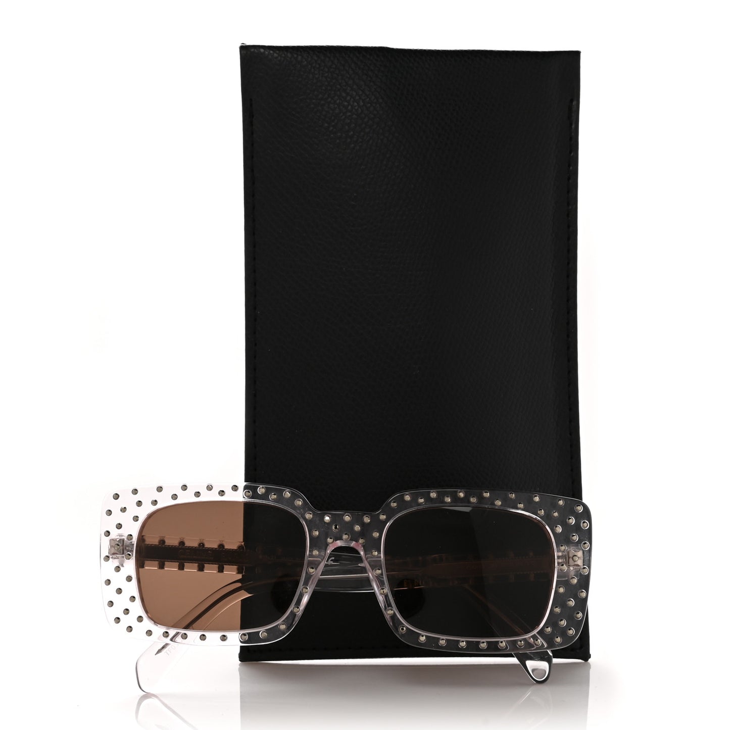 Acetate Crystal Studded Rectangle Sunglasses Clear Brown