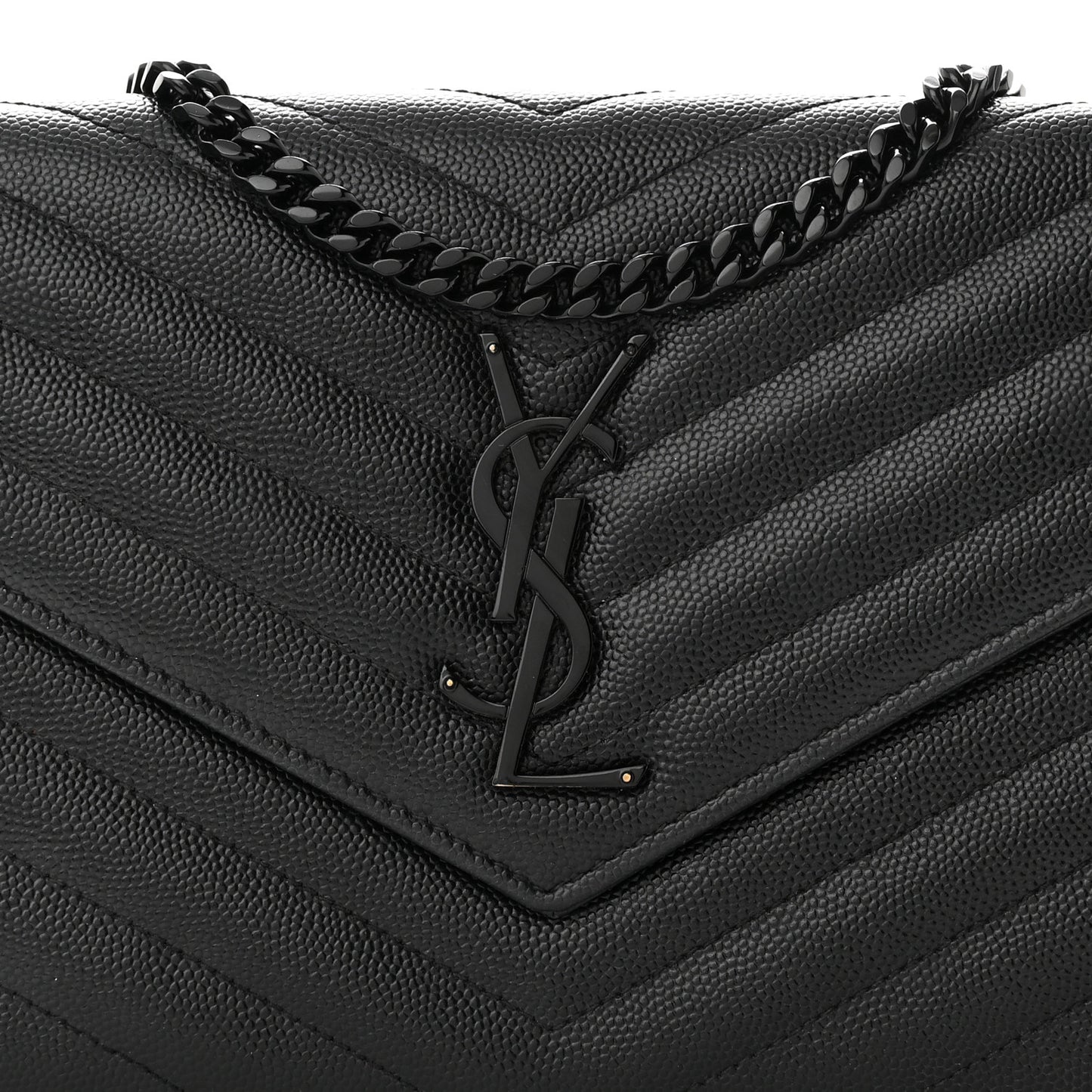 Grain De Poudre Matelasse Chevron Monogram Monochrome Chain Wallet Black