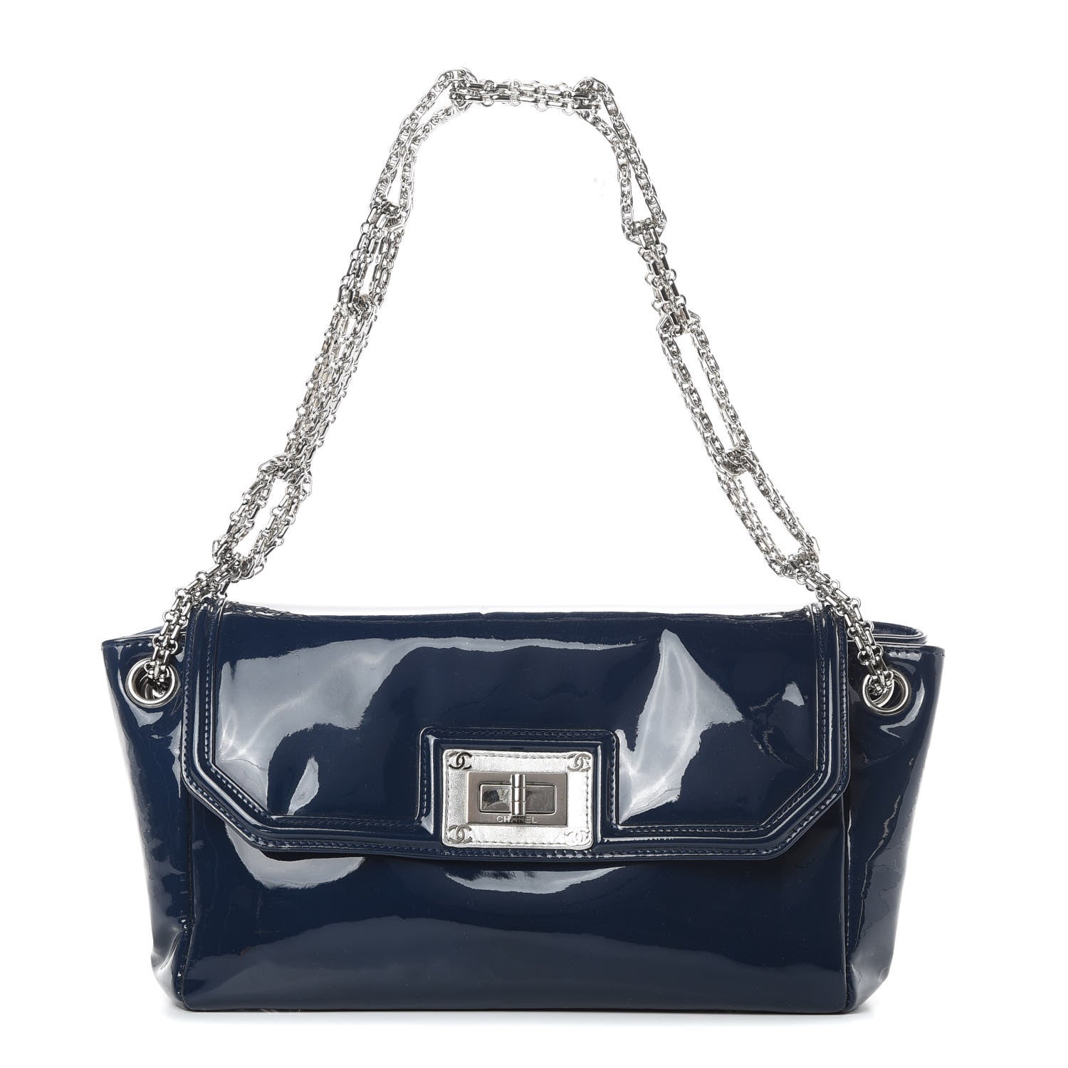 Chanel Patent Calfskin Mademoiselle Lock Bijoux Chain Flap Blue 1 of 16