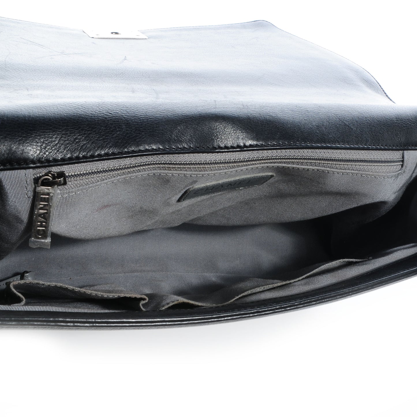 Calfskin Quilted Large Boy Flap Black