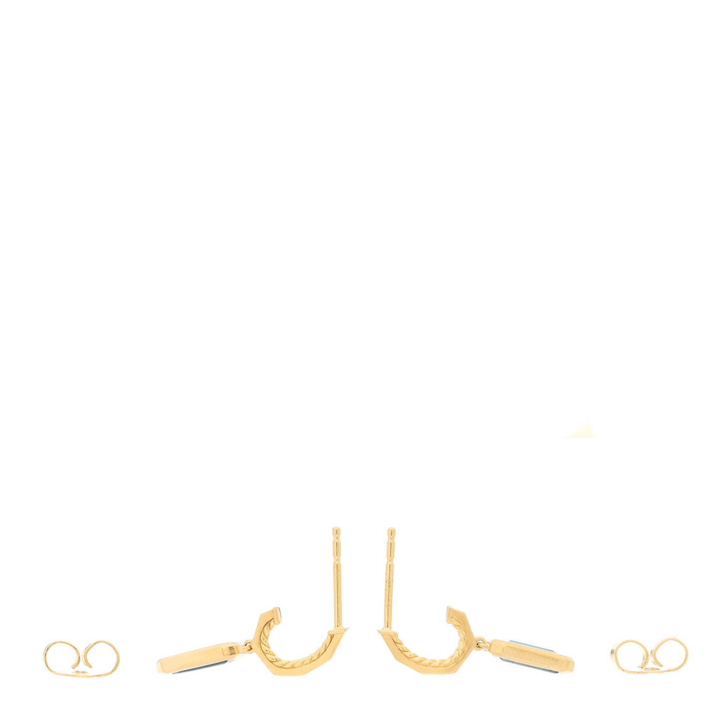 18K Yellow Gold Blue Topaz Novella Hoop Drop Earrings