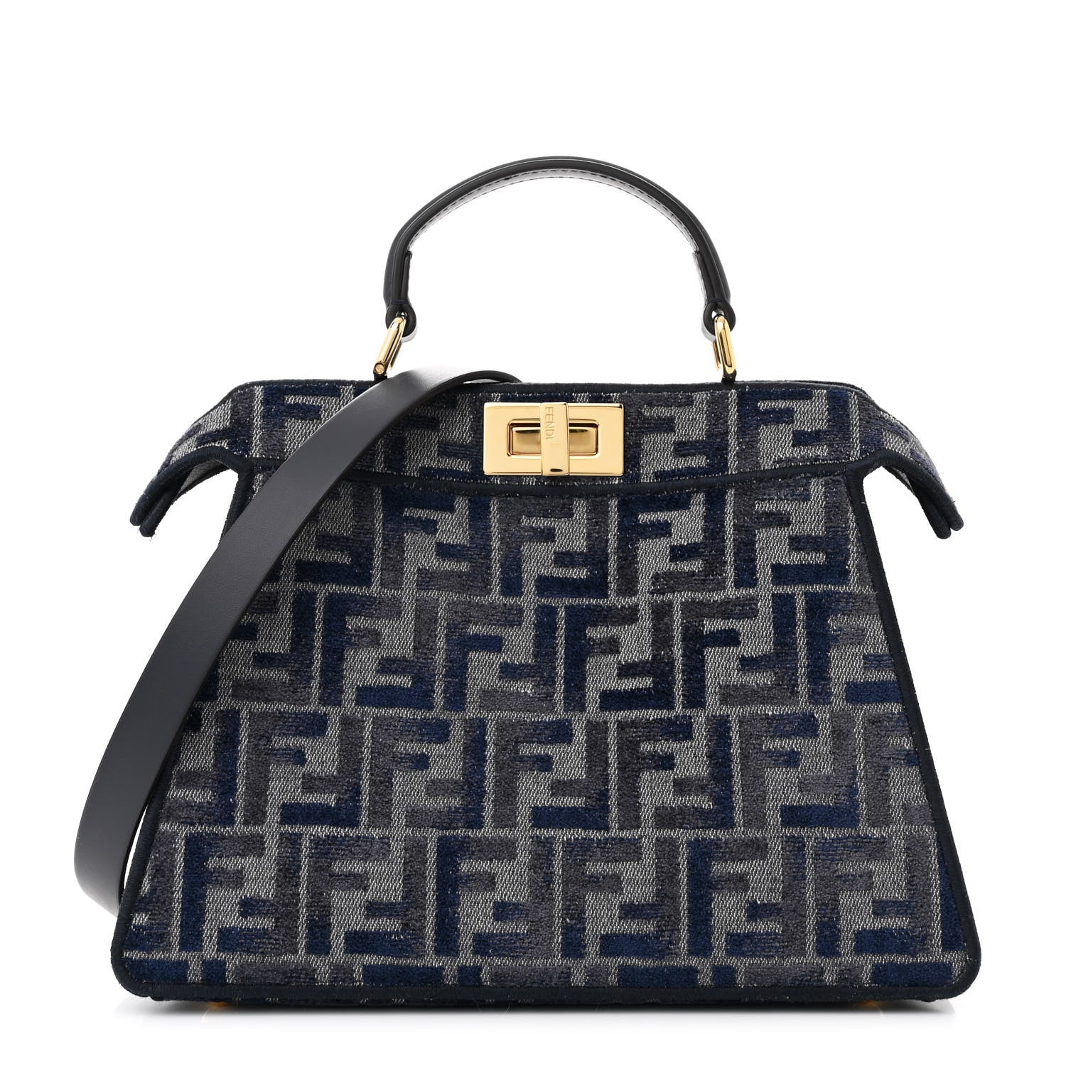 Fendi Chenille Vitello Seta FF Small Peekaboo I SEE U Satchel Grigio Blue Notte 1 of 13