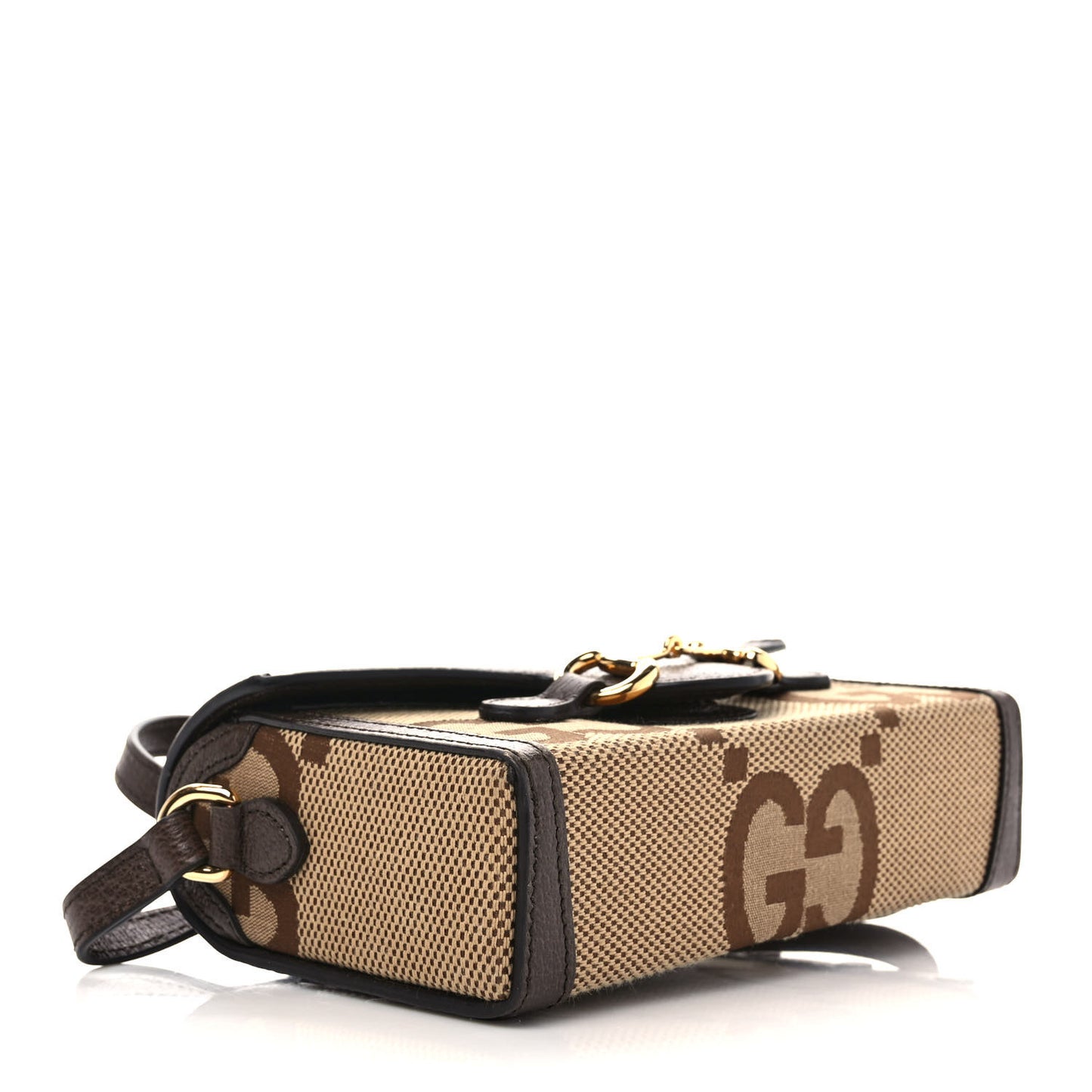 Monogram Jumbo GG Textured Dollar Calfskin Mini Horsebit 1955 Shoulder Bag Camel Ebony New Acero