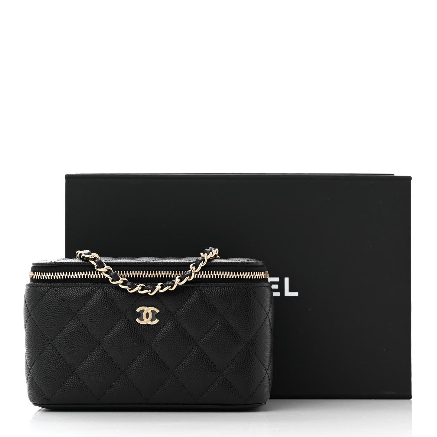 Caviar Quilted Small Vanity Case With Chain Black