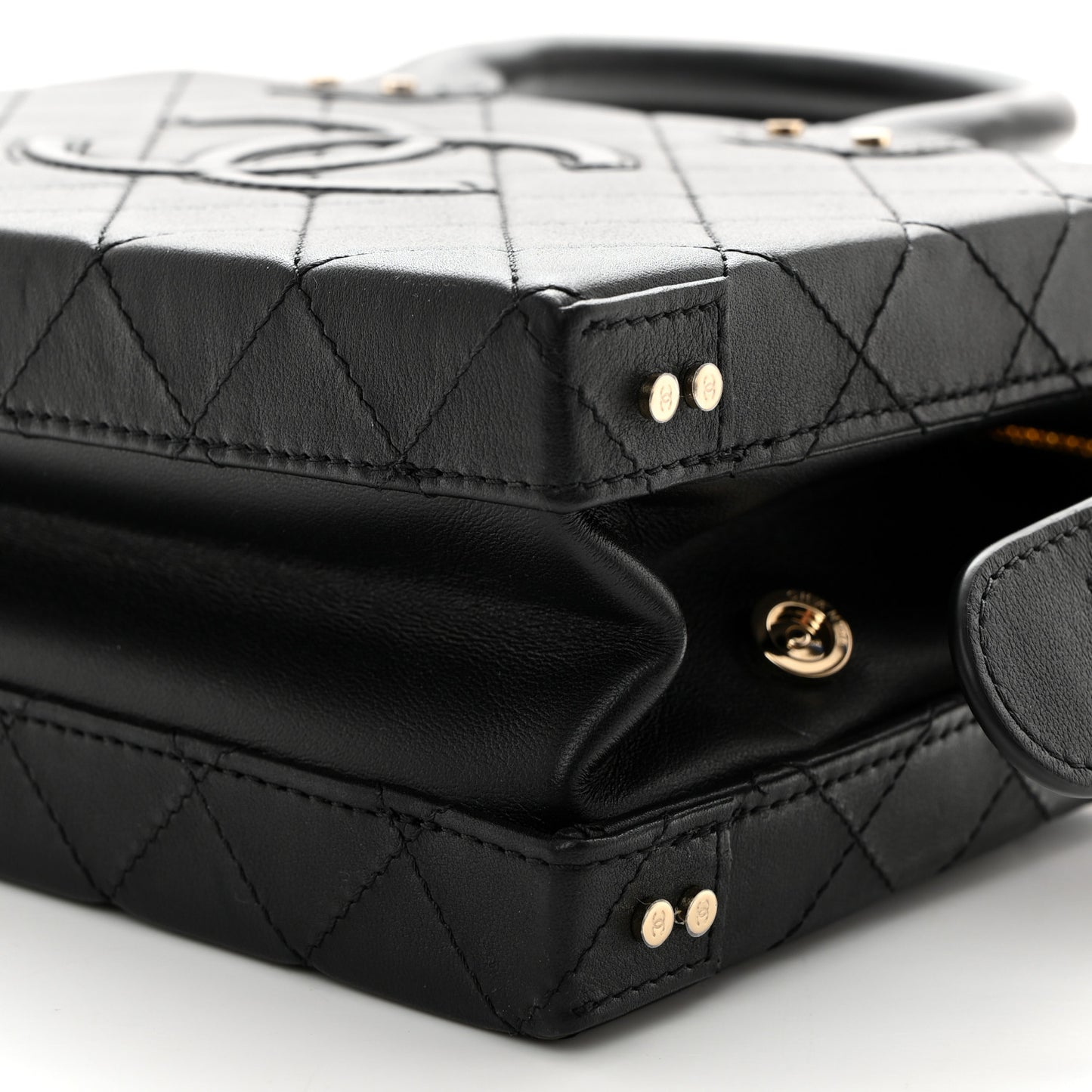 Calfskin Quilted Studded Square Vanity Case Black
