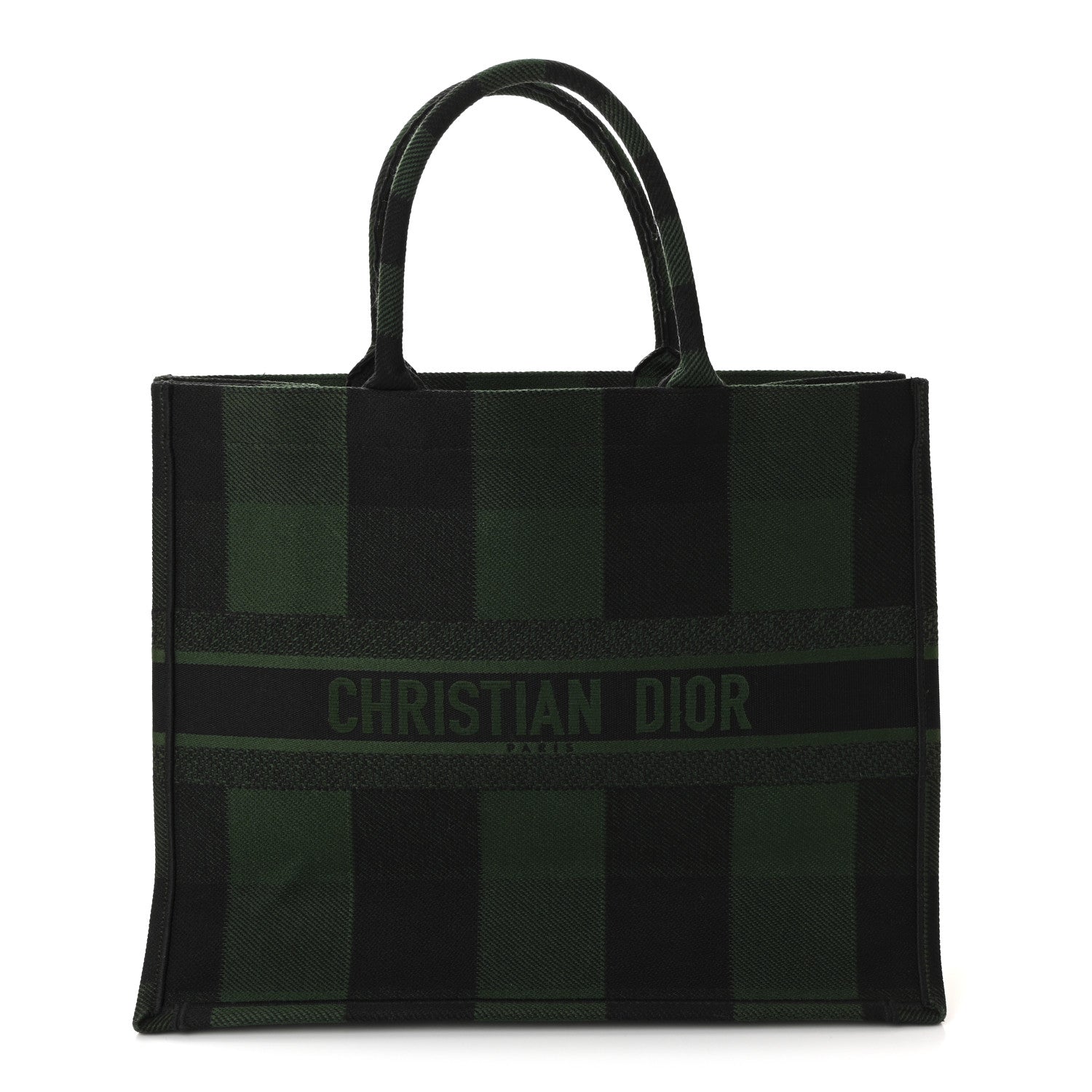 バッグ christianDior Christian Dior Canvas Embroidered Checkered Book Tote Black Green