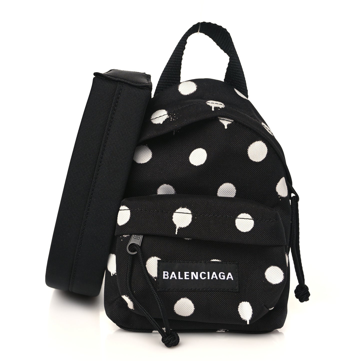 Recycled Casual Nylon Spray Polka Dots Mini Explorer Crossbody Backpack Black White