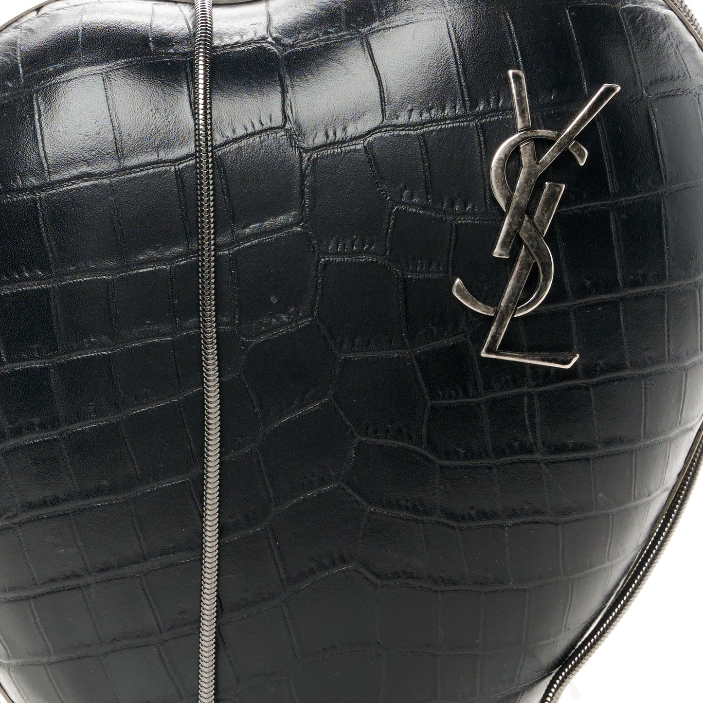 Calfskin Crocodile Embossed Monogram Love Box Bag Black