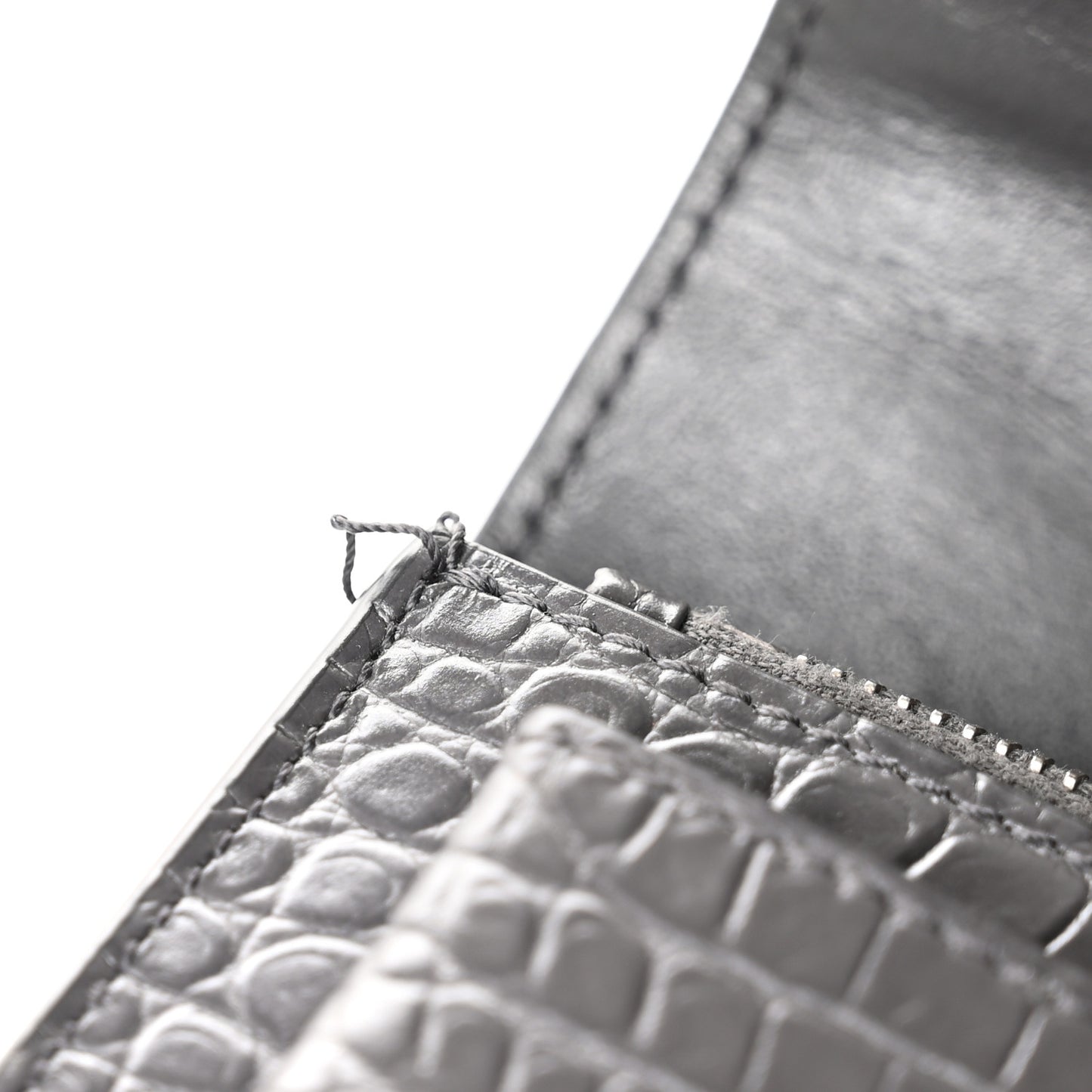 Calfskin Crocodile Embossed Monogram Sunset Chain Wallet Asphalt