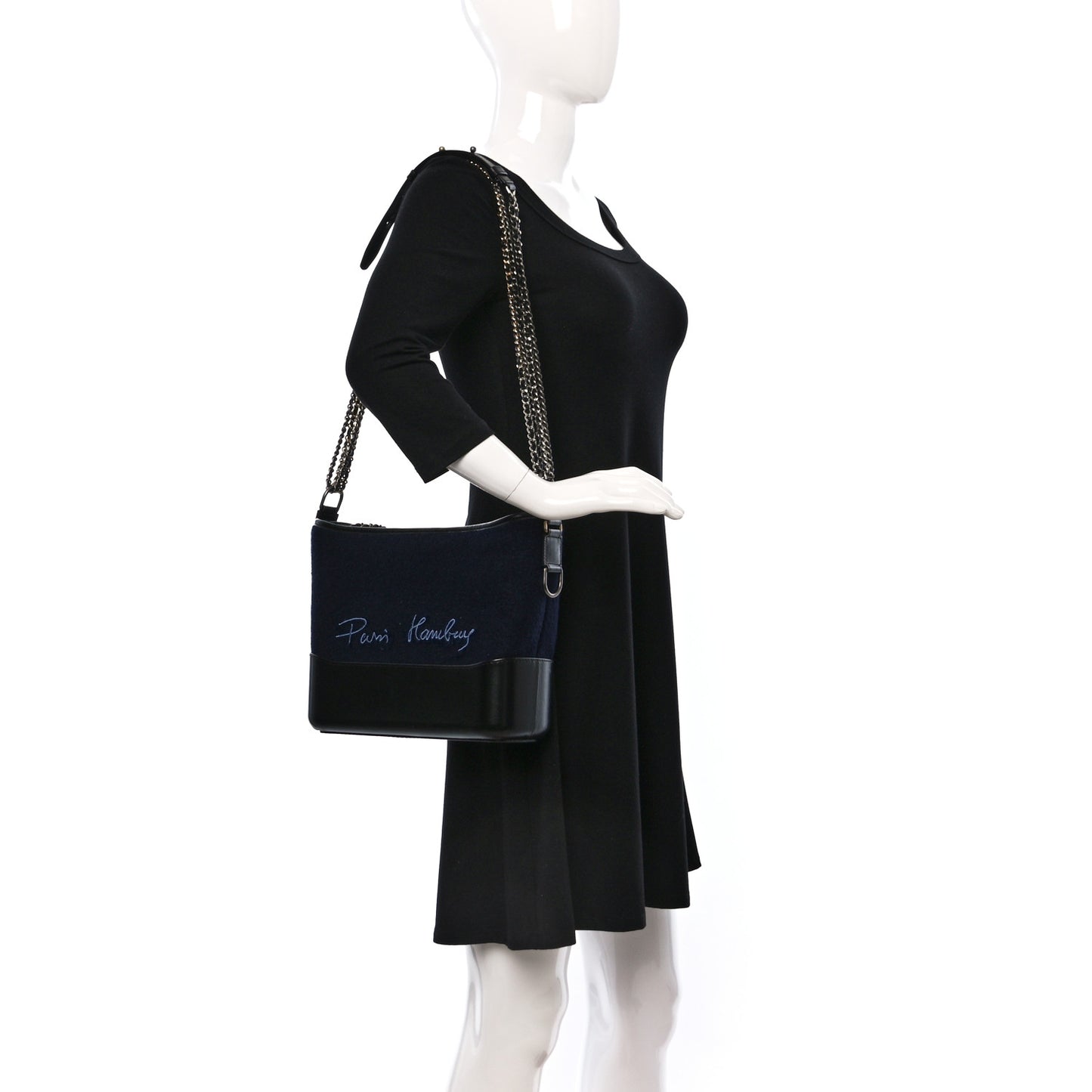 Calfskin Wool Embroidered Paris Hamburg Medium Gabrielle Hobo Dark Navy Blue
