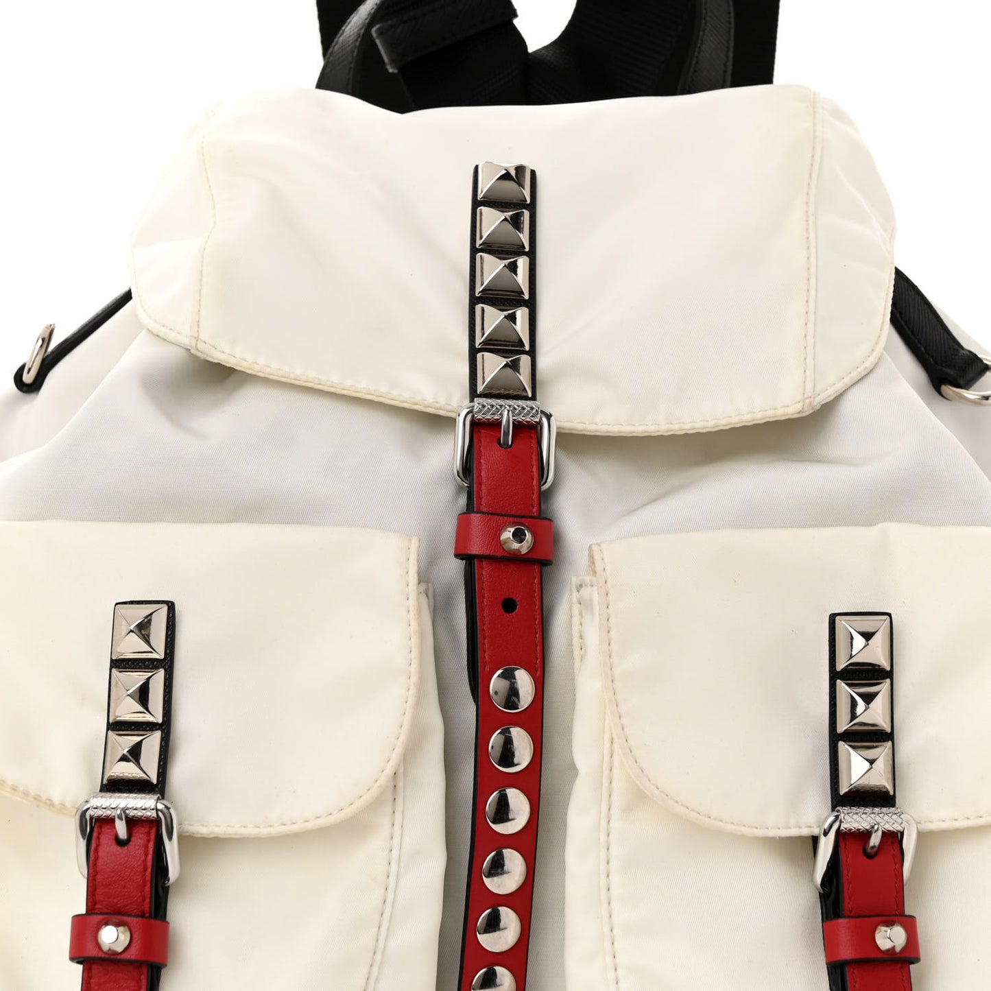 Nylon New Vela Studded Backpack White Fuoco