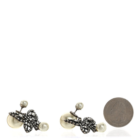 Crystal Pearl Butterfly Drop Earrings Silver