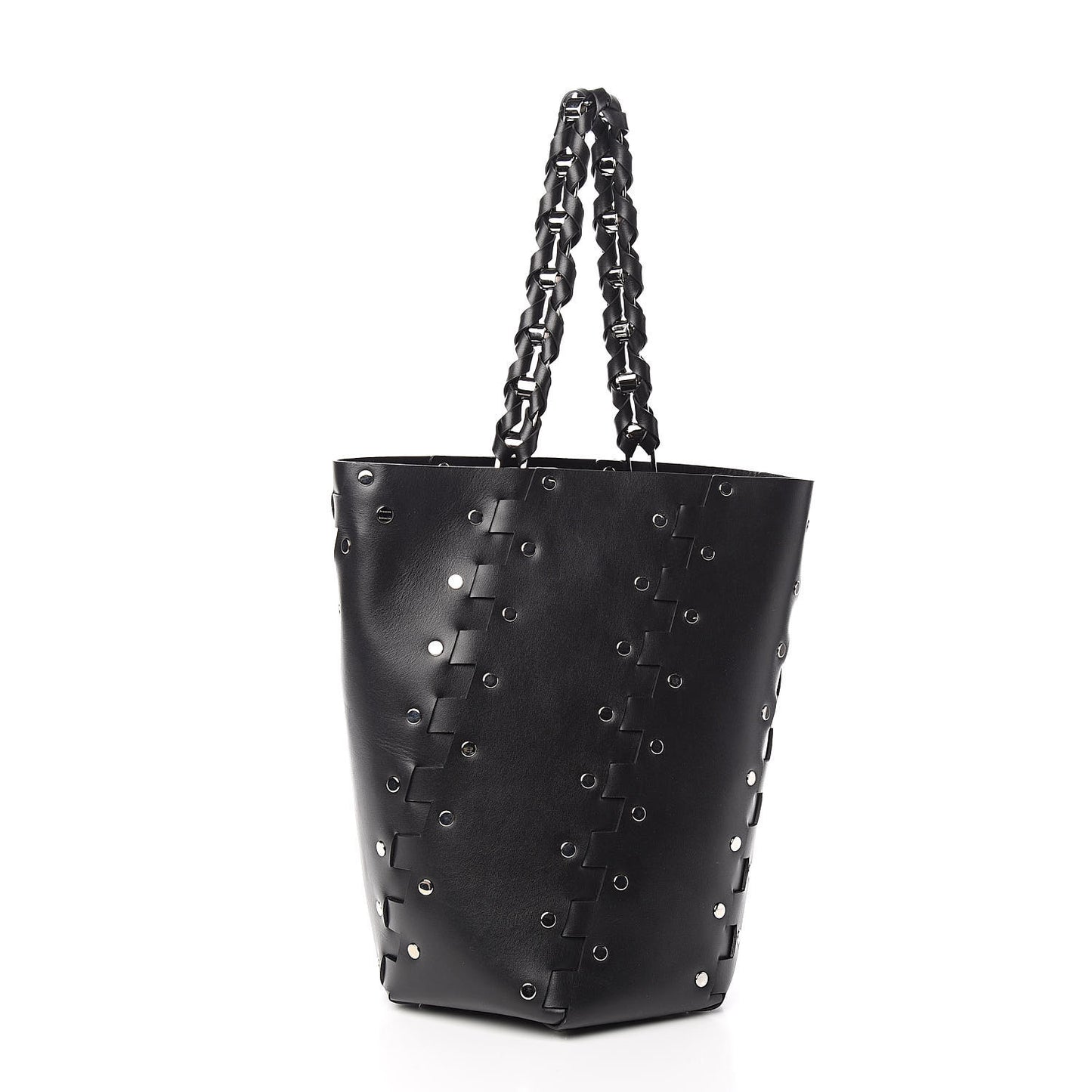 Calfskin Medium Studded Hex Bucket Black
