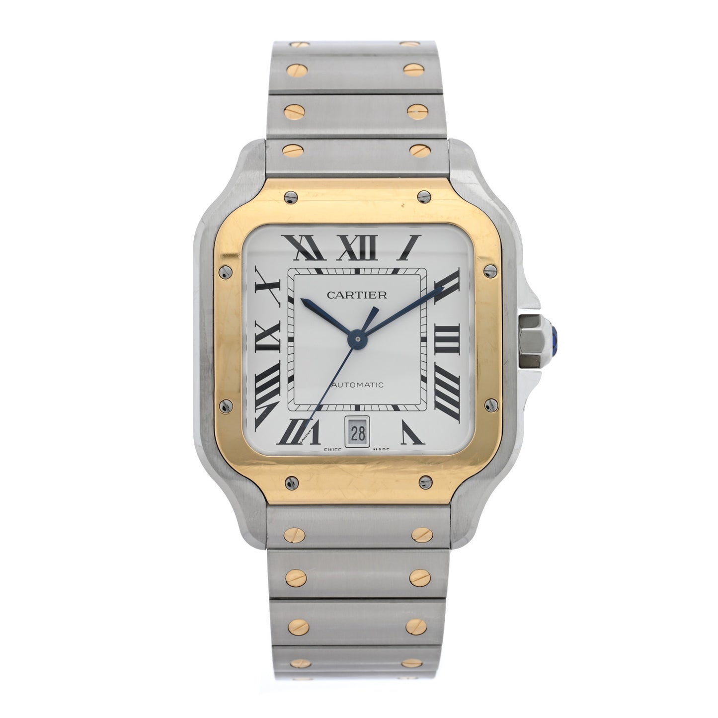 Stainless Steel 18K Yellow Gold 39.8mm Santos De Cartier Automatic Watch