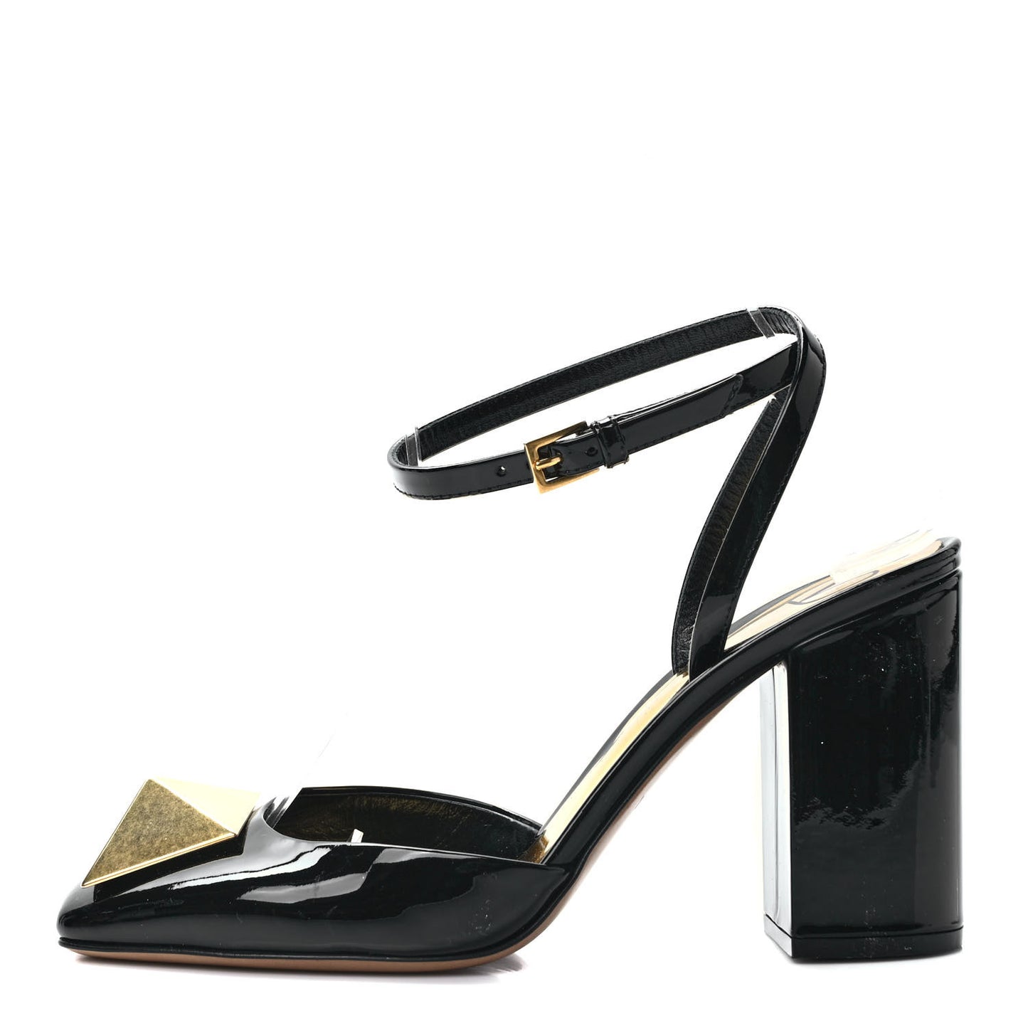 Patent One Stud Ankle Strap 90mm Block Heel Pumps 36 Black