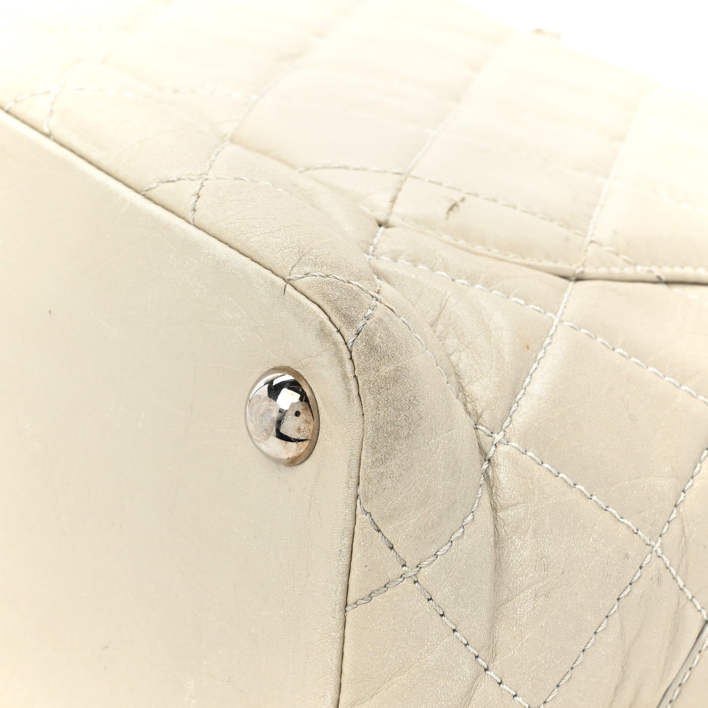 Aged Calfskin Quilted Large Cotton Club Tote Pearl