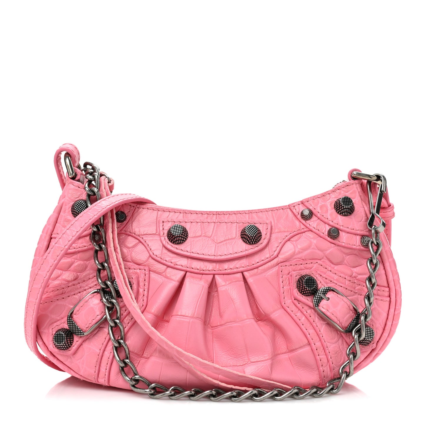 Extra Supple Calfskin Crocodile Embossed Le Cagole Mini Purse With Chain Sweet Pink