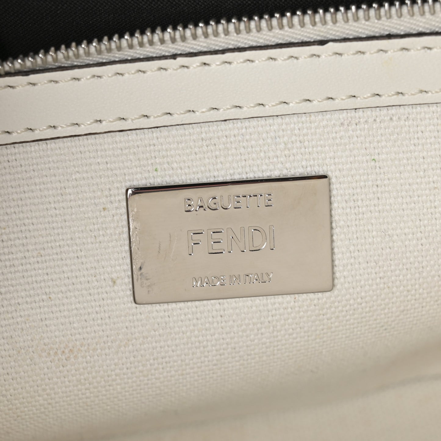Canvas Vitello King FF Embroidered Baguette White Black
