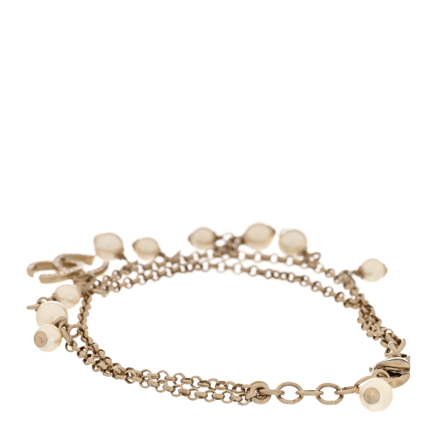 Chanel Pearl Crystal CC Dangle Bracelet Gold 3 of 5