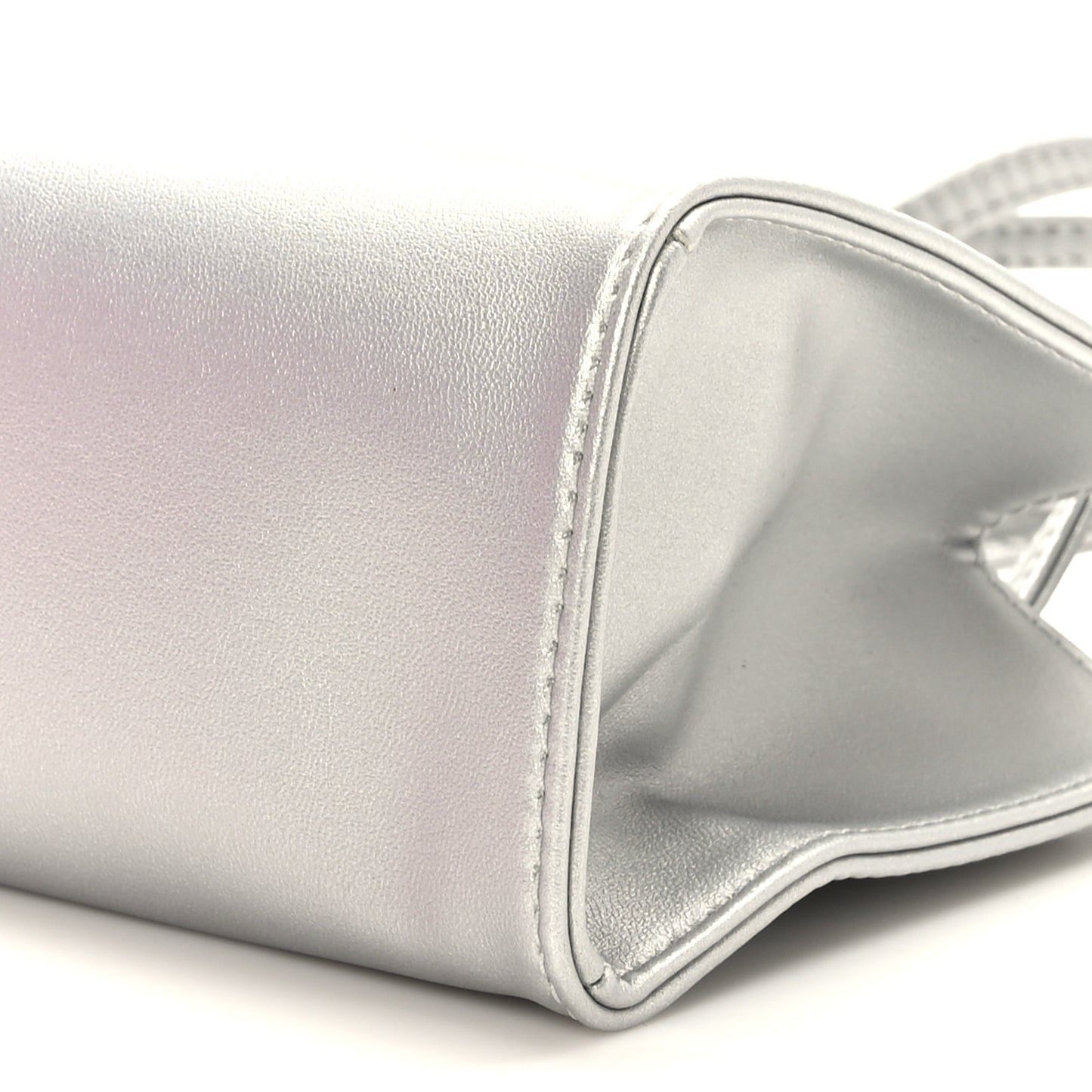 Metallic Vegan Leather Small Shopping Bag Silver