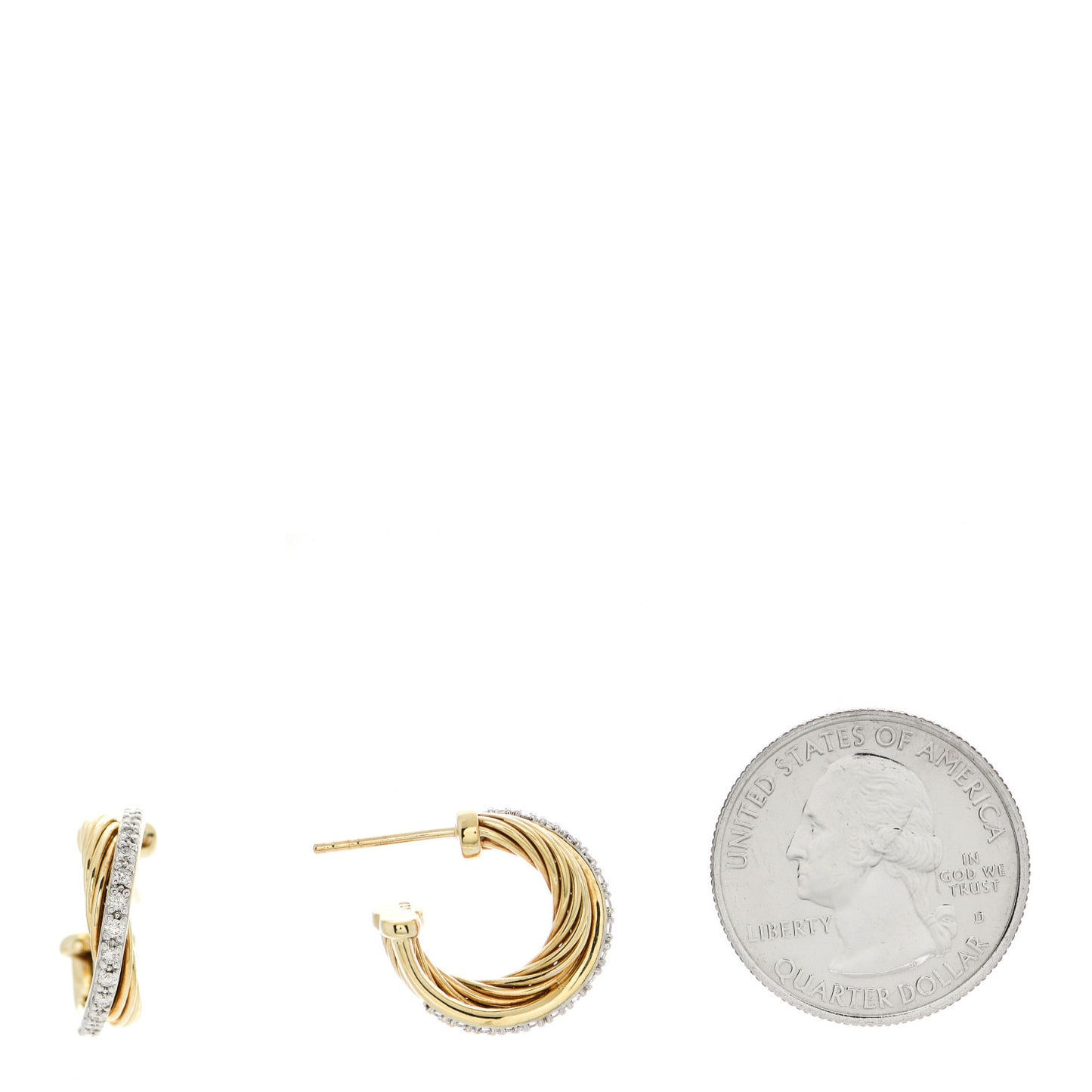 18K Yellow Gold Diamond Crossover Hoop Earrings