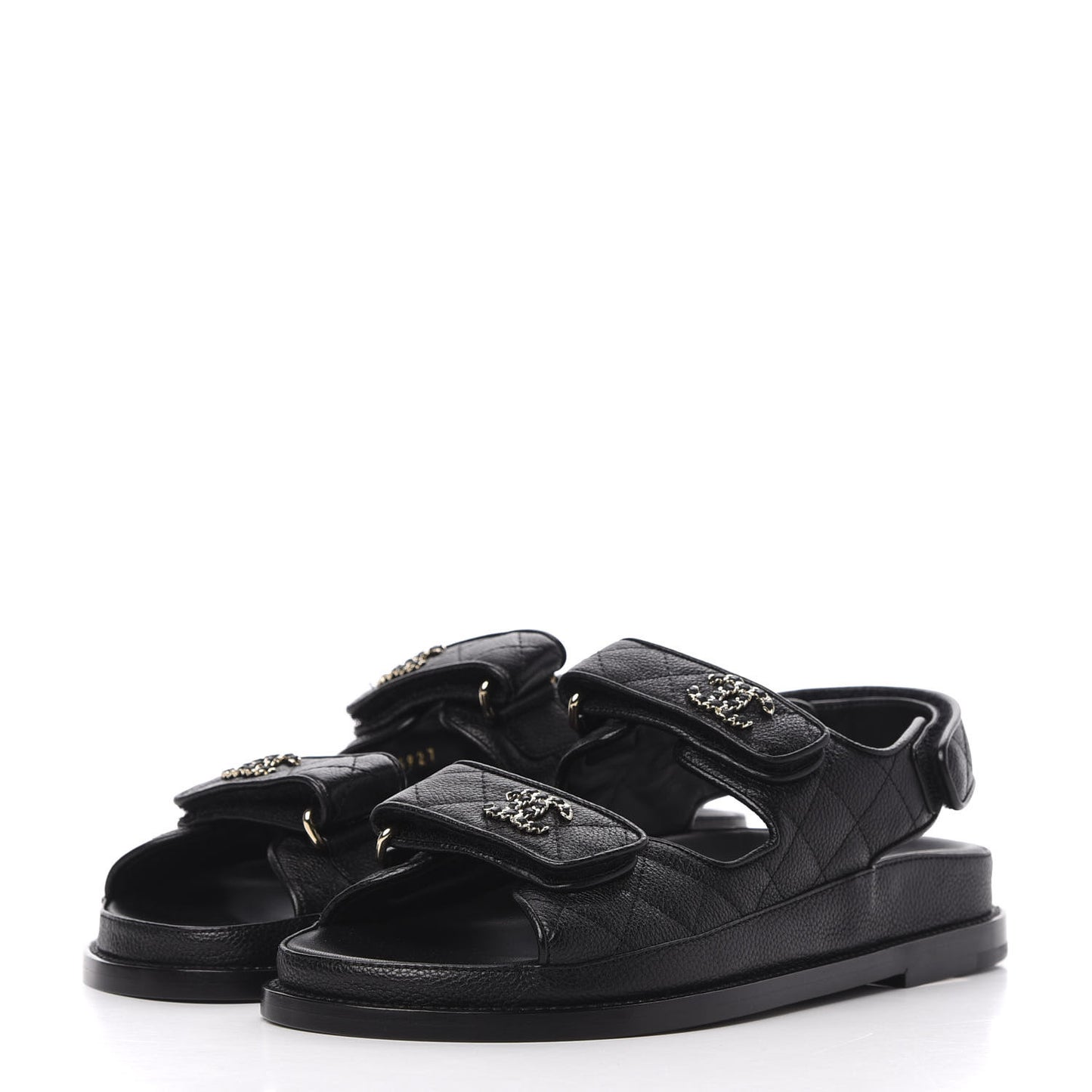 Grained Calfskin Velcro Dad Sandals 36 Black