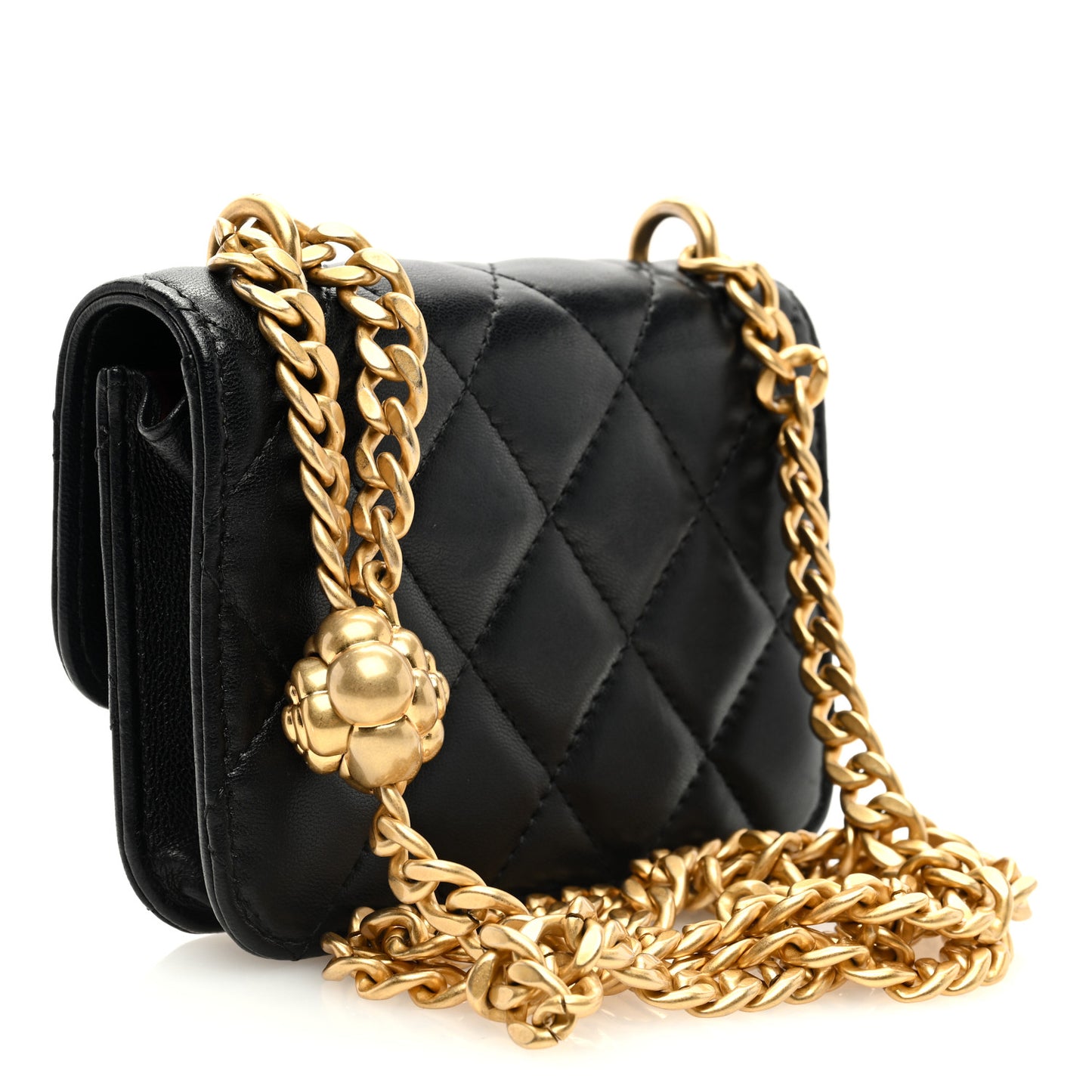 Lambskin Quilted Sweet Camellia Clutch With Chain Black