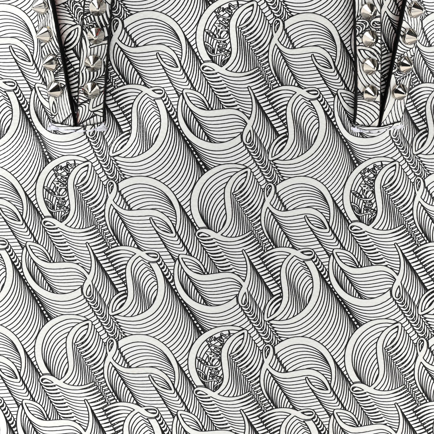 Christian Louboutin Calfskin Empire Spikes Small East West Cabata Tote White Black 10 of 16