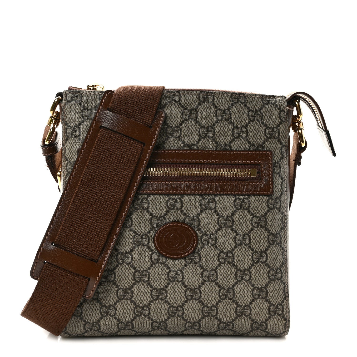 Gucci GG Supreme Monogram Azalea Calfskin Retro Interlocking G Flat Messenger Bag Beige Ebony Brown Sugar 1 of 9