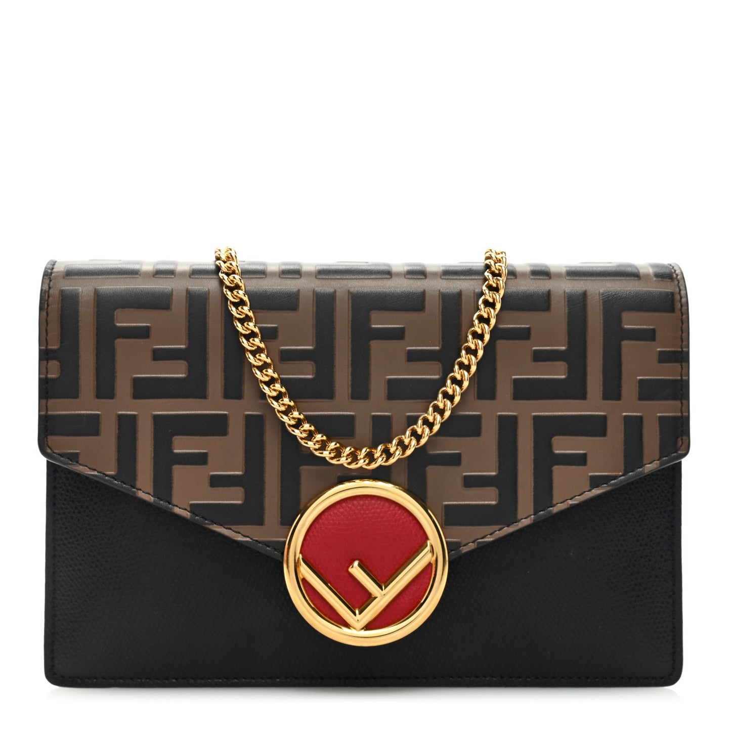 Vitello Cruise F is Fendi Bi-Color FF 1974 Embossed Medium Envelope Wallet On Chain Black Maya