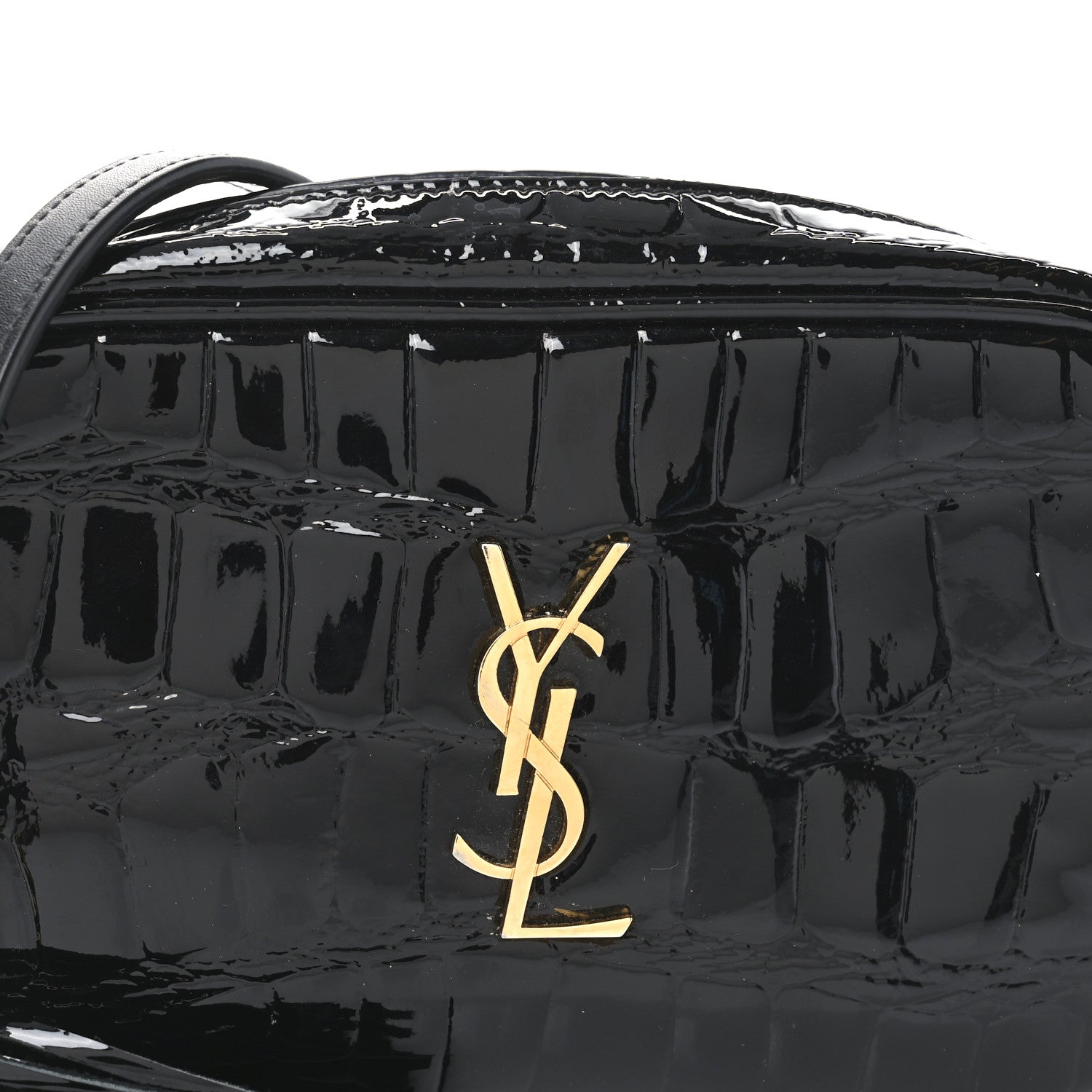 Saint Laurent Patent Calfskin Crocodile Embossed Monogram Mini Lou Camera Bag Black 8 of 10