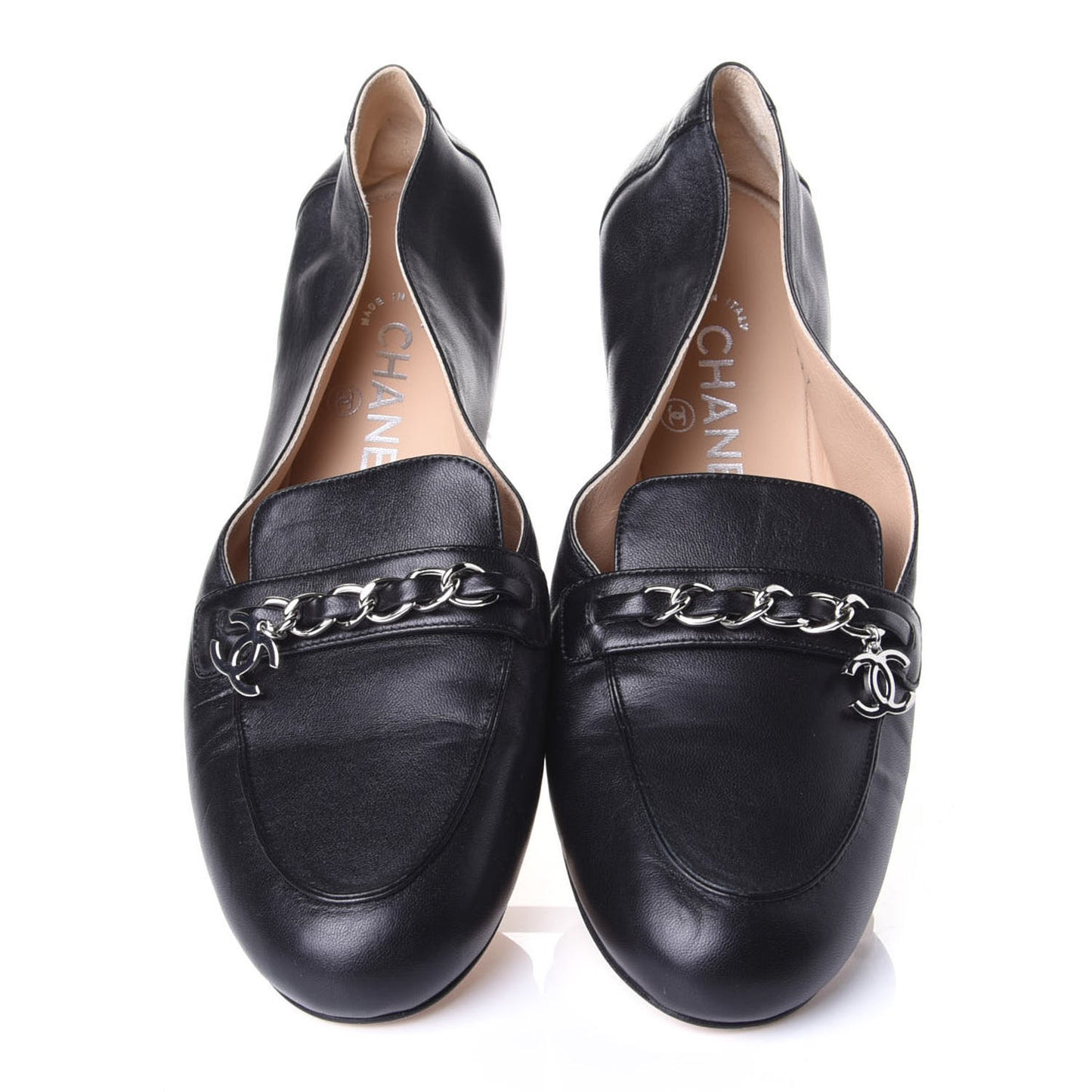 Lambskin CC Chain Mocassin Loafers 39.5 Black