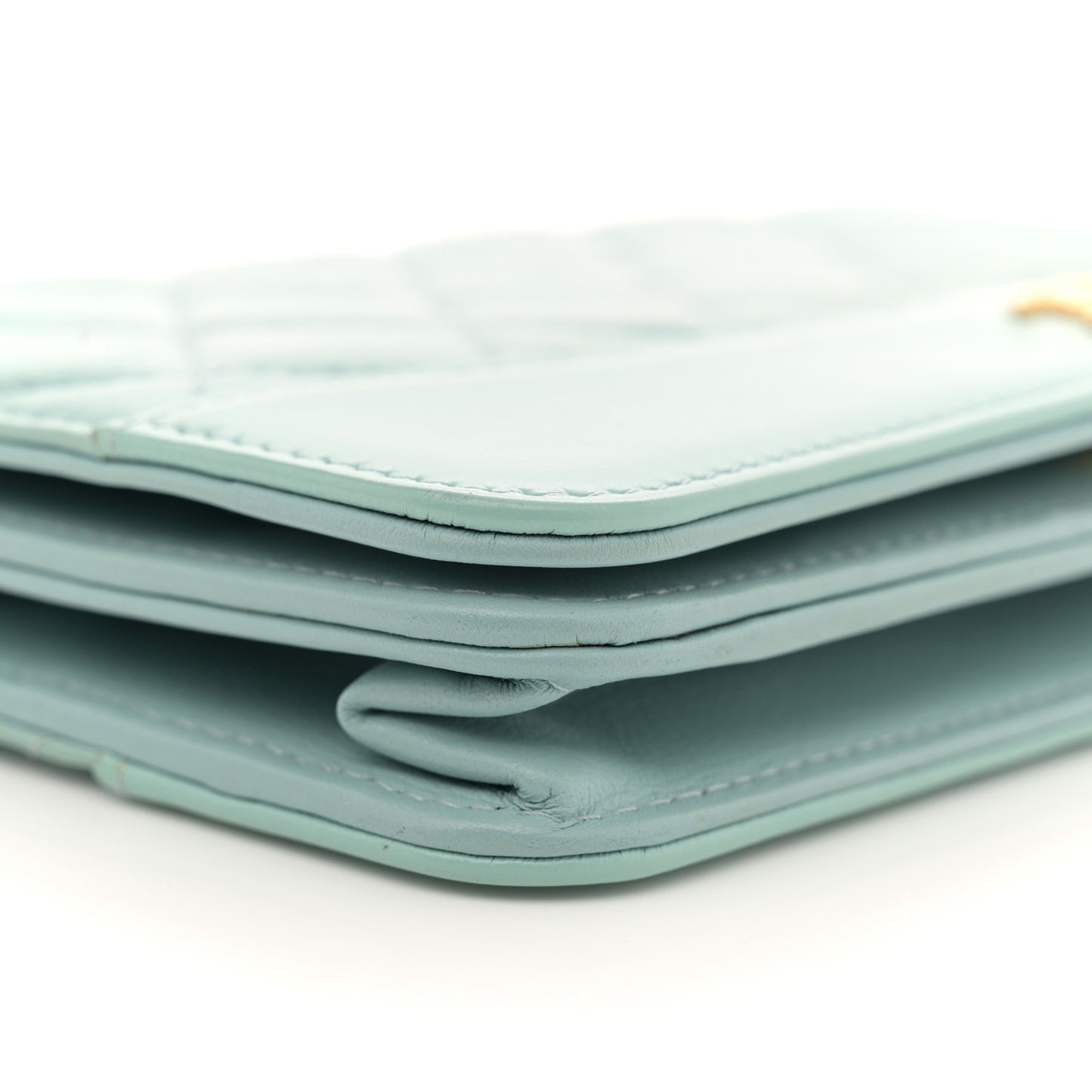 Aged Calfskin Quilted Gabrielle Wallet On Chain WOC Light Blue