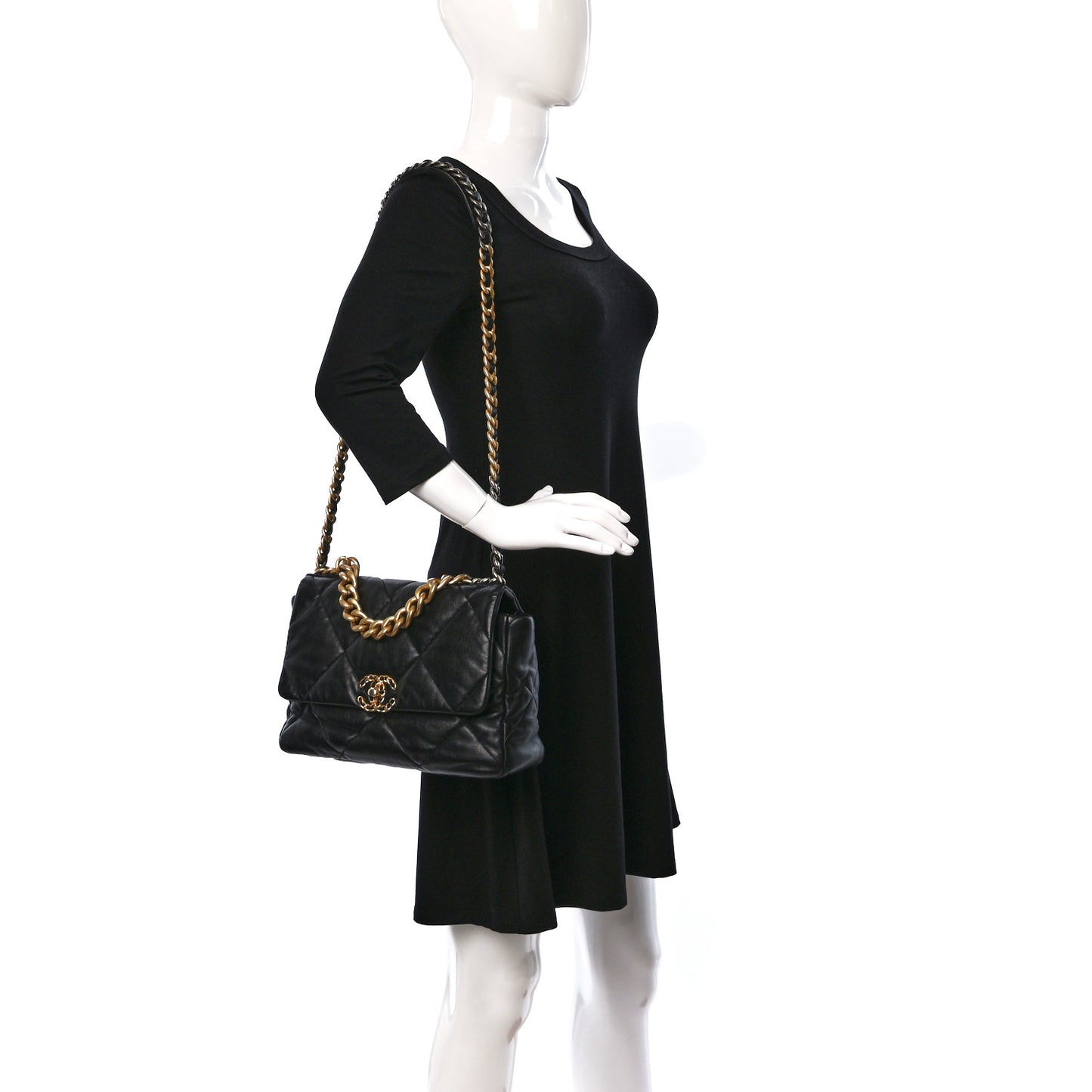Lambskin Quilted Large Chanel 19 Flap Black