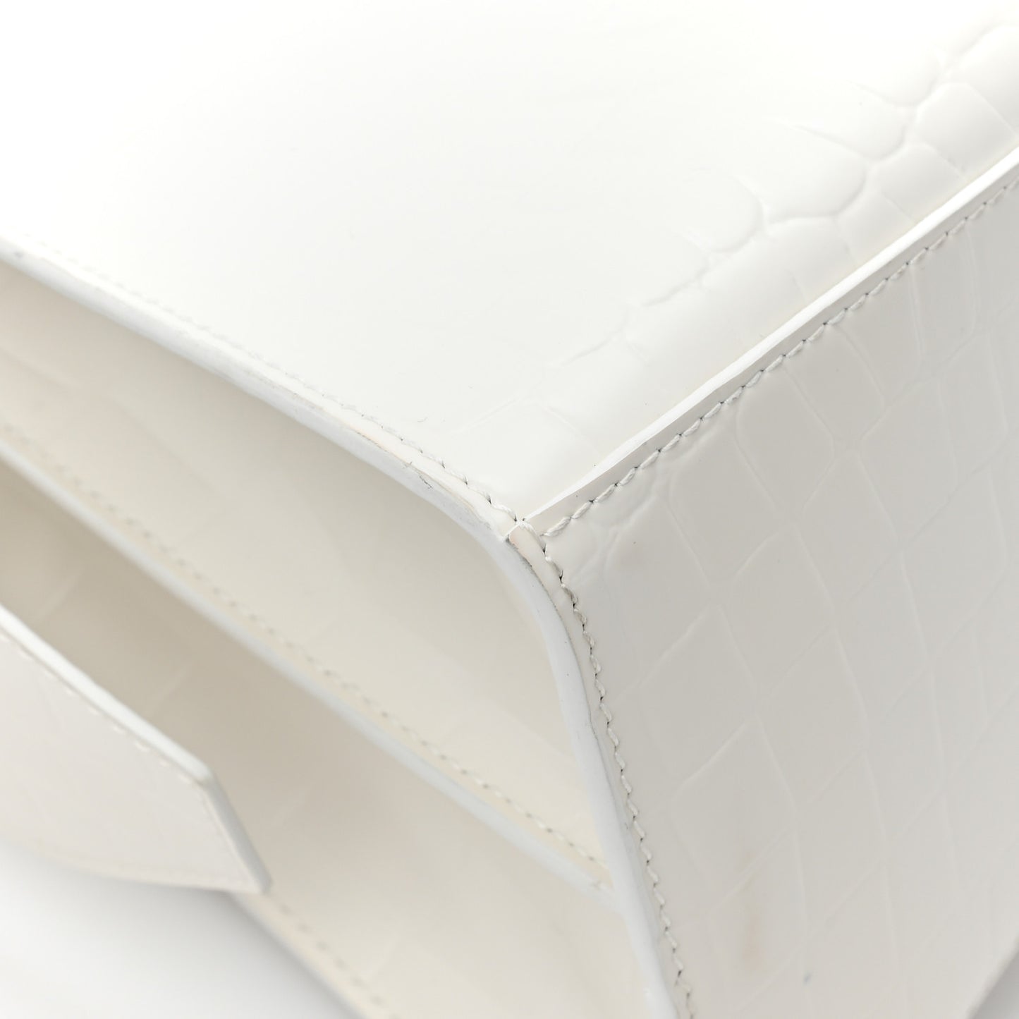Semi Shiny Calfskin Crocodile Embossed Neo Classic Silver Hardware S City White