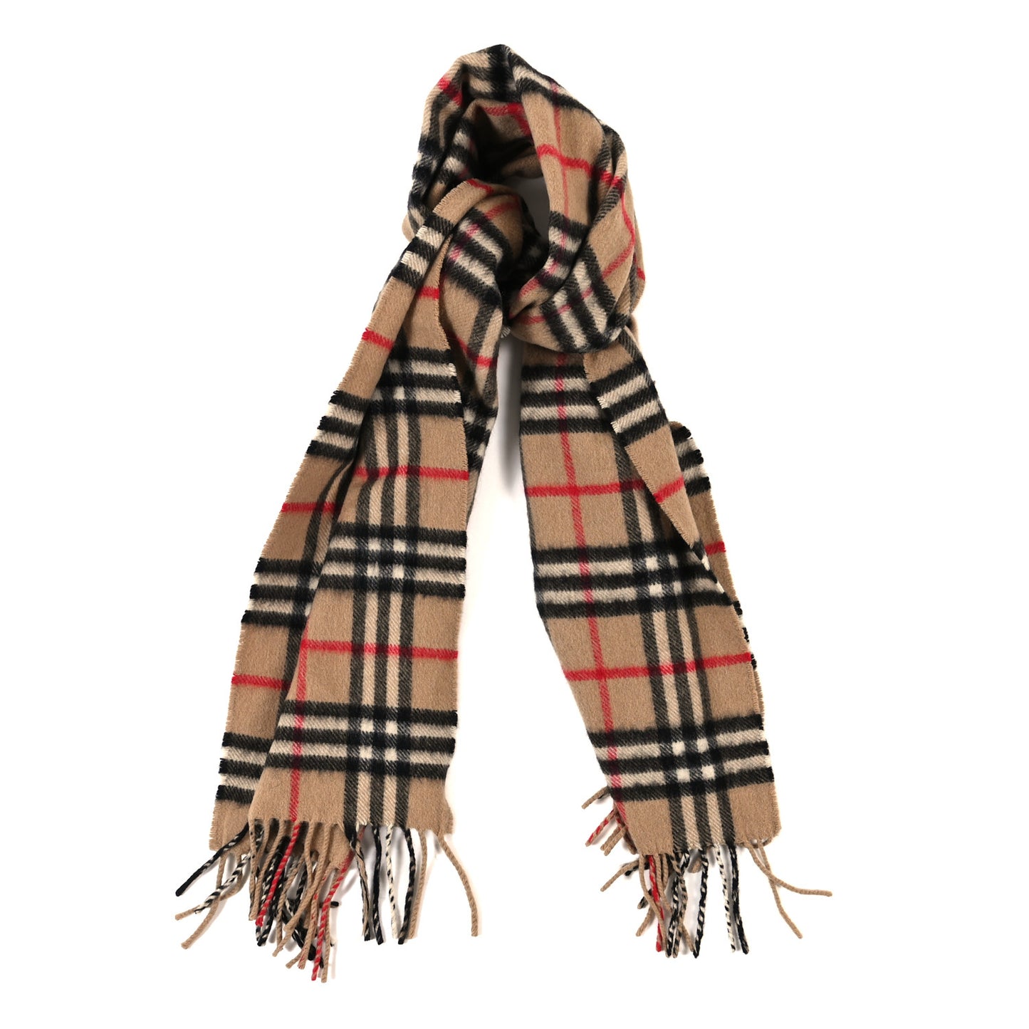 Cashmere House Check Fringe Scarf Camel